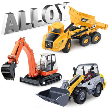 iPlay, iLearn Heavy Duty Construction Site Playset, Metal Dump Truck, Excavator Digger Backhoe, Tractor Bulldozer Diecast Vehicle, Outdoor Sandbox Car