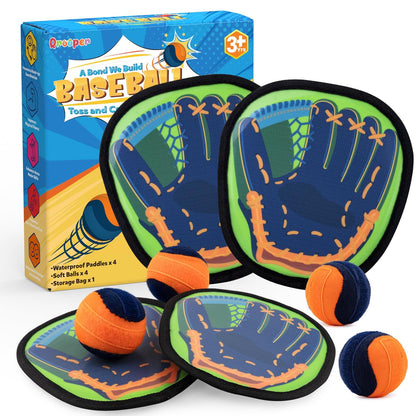 Qrooper Toss and Catch Game with Soft Balls & Sticky Baseball Gloves, Green