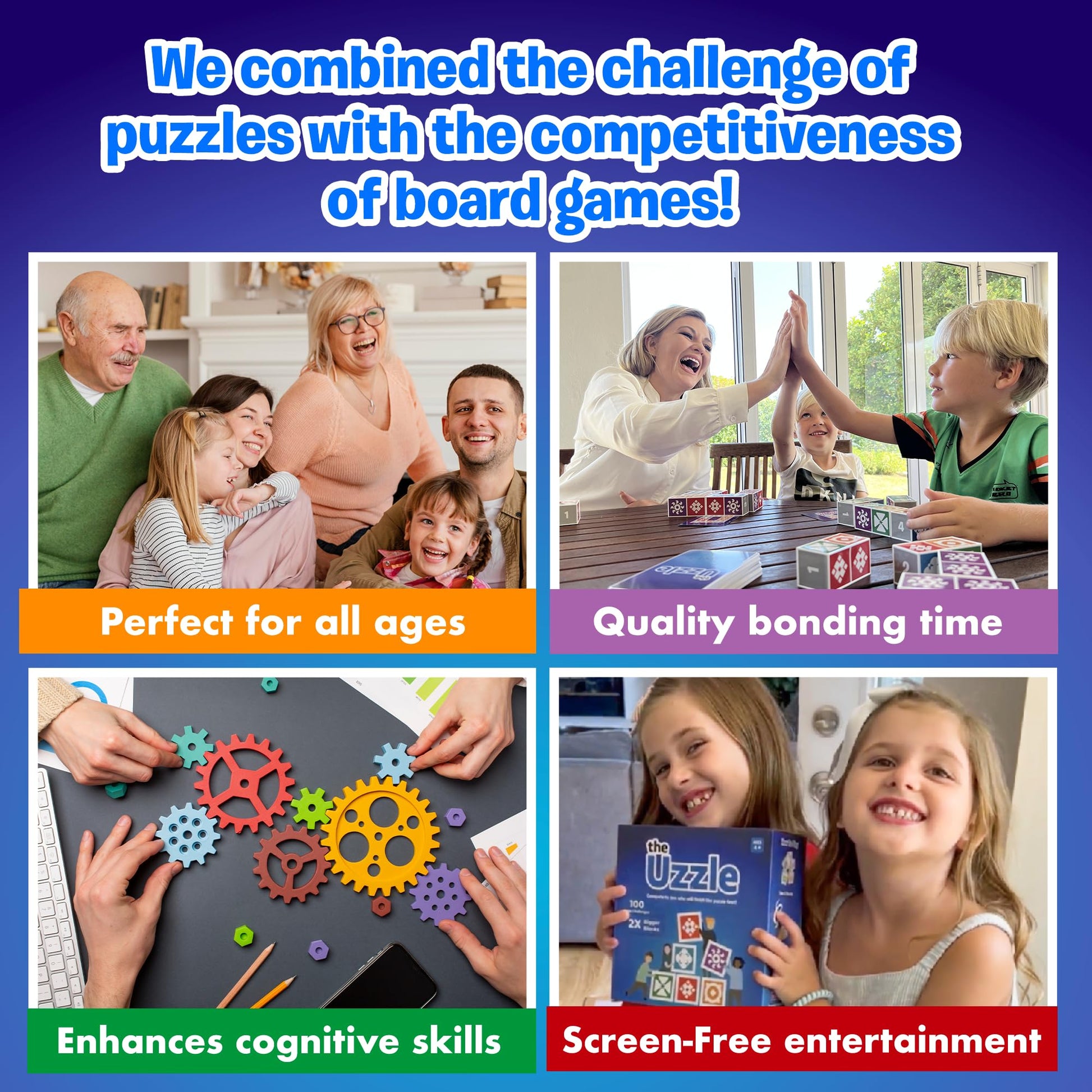 Uzzle 3.0 Board Game & Blockwork Bundle - Ultimate Family Fun Pack - Fast-Paced Puzzle Games for Ages 4+ - Multiple Difficulty Levels - 2 to 4 Players