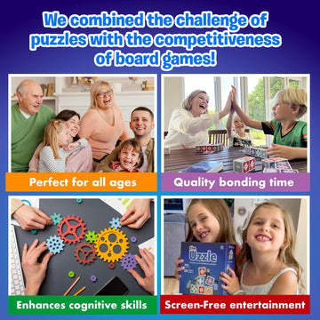 Uzzle 3.0 Board Game & Blockwork Bundle - Ultimate Family Fun Pack - Fast-Paced Puzzle Games for Ages 4+ - Multiple Difficulty Levels - 2 to 4 Players