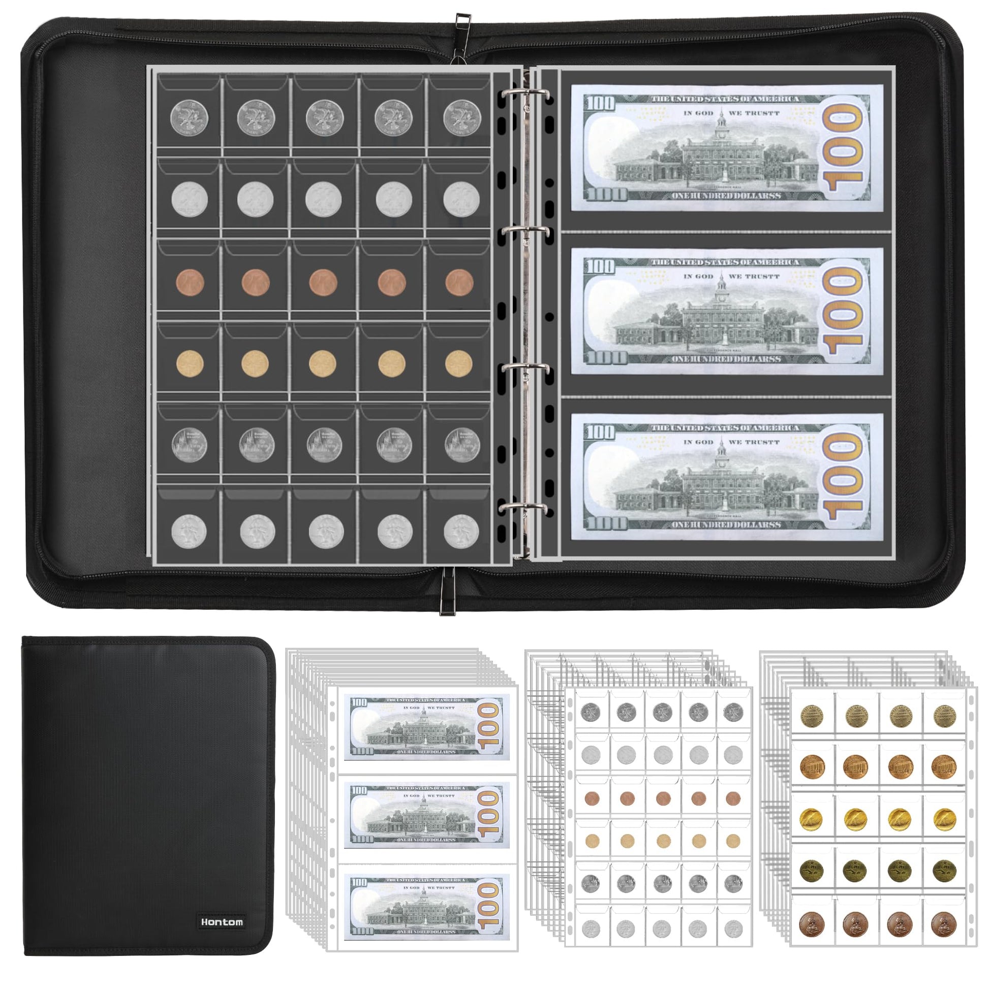 400-Pocket Fireproof Coin Collection Book & 36 Paper Money Organizer Binder
