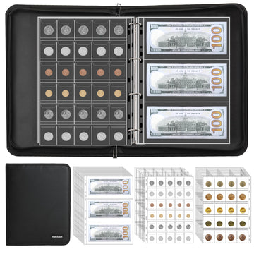 400-Pocket Fireproof Coin Collection Book & 36 Paper Money Organizer Binder