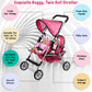Twin Doll Stroller - Pretend Play Stroller for Dolls - Toy Stroller with Storage Basket for Baby Doll Accessories Set