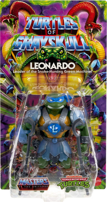 Masters of the Universe Origins Turtles of Grayskull Leonardo Reptile Wars Posable Action Figure, Teenage Mutant Ninja & Motu Crossover Hero Leo Toy