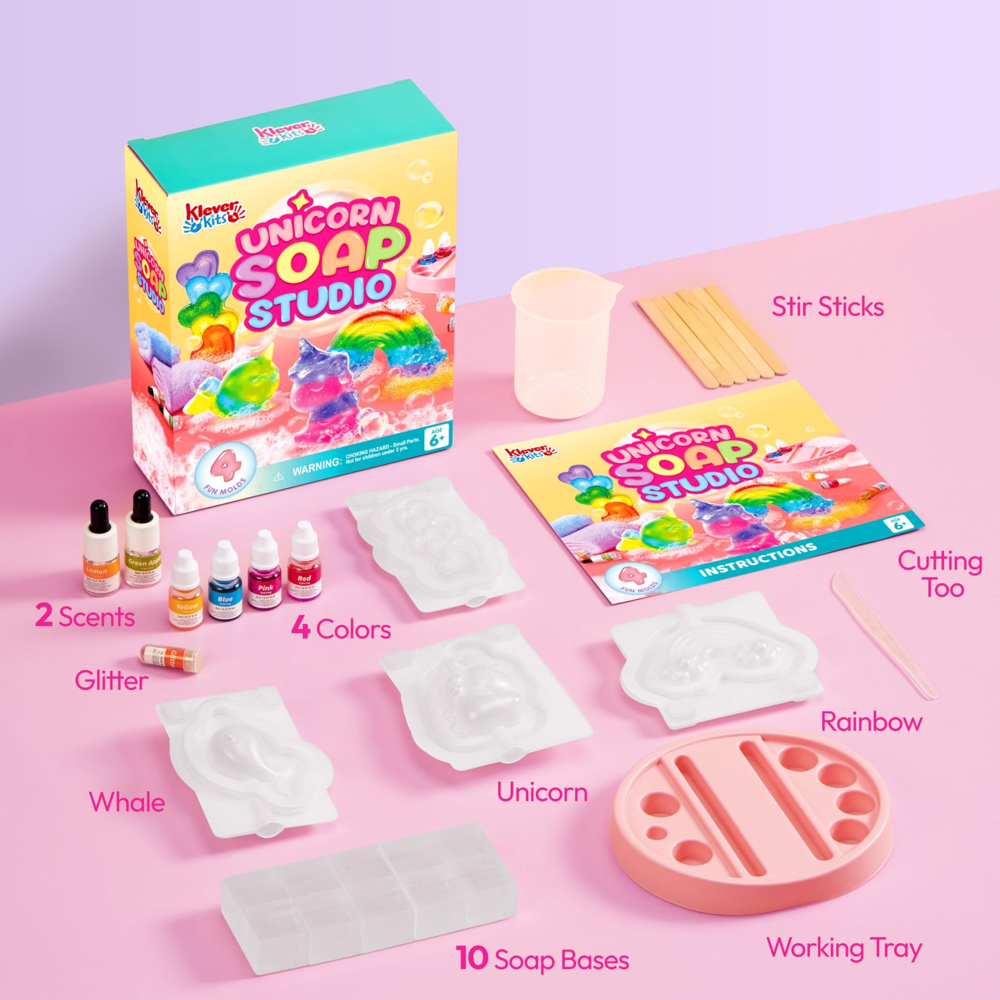 Klever Kits Unicorn Soap Making Kit- 4 Molds Girl Crafts DIY Project, Unicorn Girl Gifts, Kids Birthday Gift for Aged 6+, Science STEM Activity