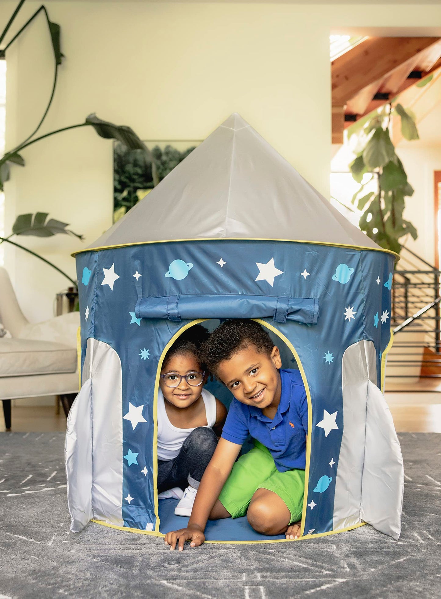 Chuckle & Roar - Spaceship Play Tent - Active Play for Toddlers - Preschool pop up Tunnel Companion - Ages 3 and up - Space Themed Tent