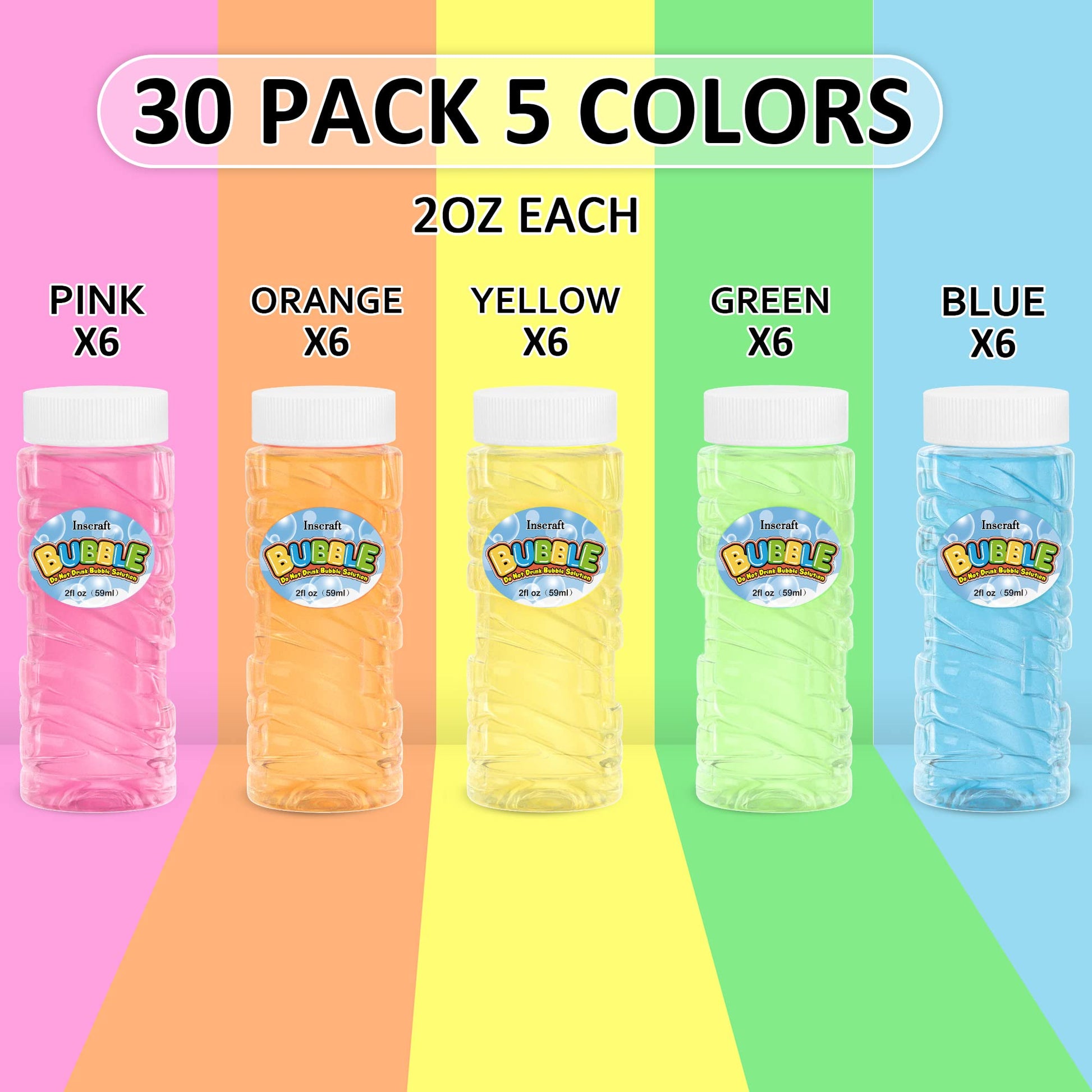 Inscraft 30 PCS Bubble Bottles with Wands Assortment for Kids, 2oz Bubbles Solution Each, Outdoor & Indoor Summer Toy, Weddings, Party Favors