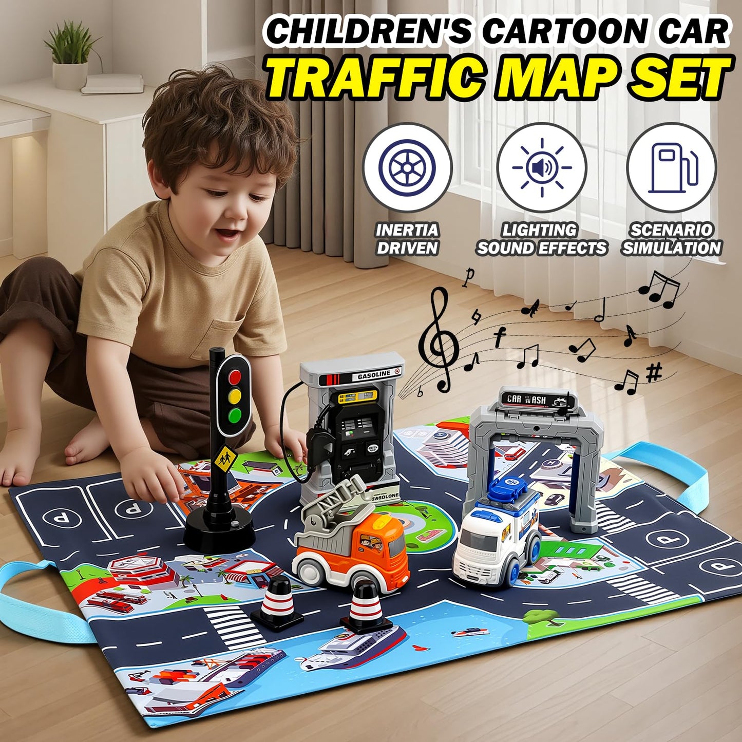 Weelozing Pull Back Truck Car Toddler Toy Set for 3 4 5 Year Old Boys and Girls with 2 in 1 Playmat Storage Bag, Kids Toys Age 3-5 Birthday Gifts