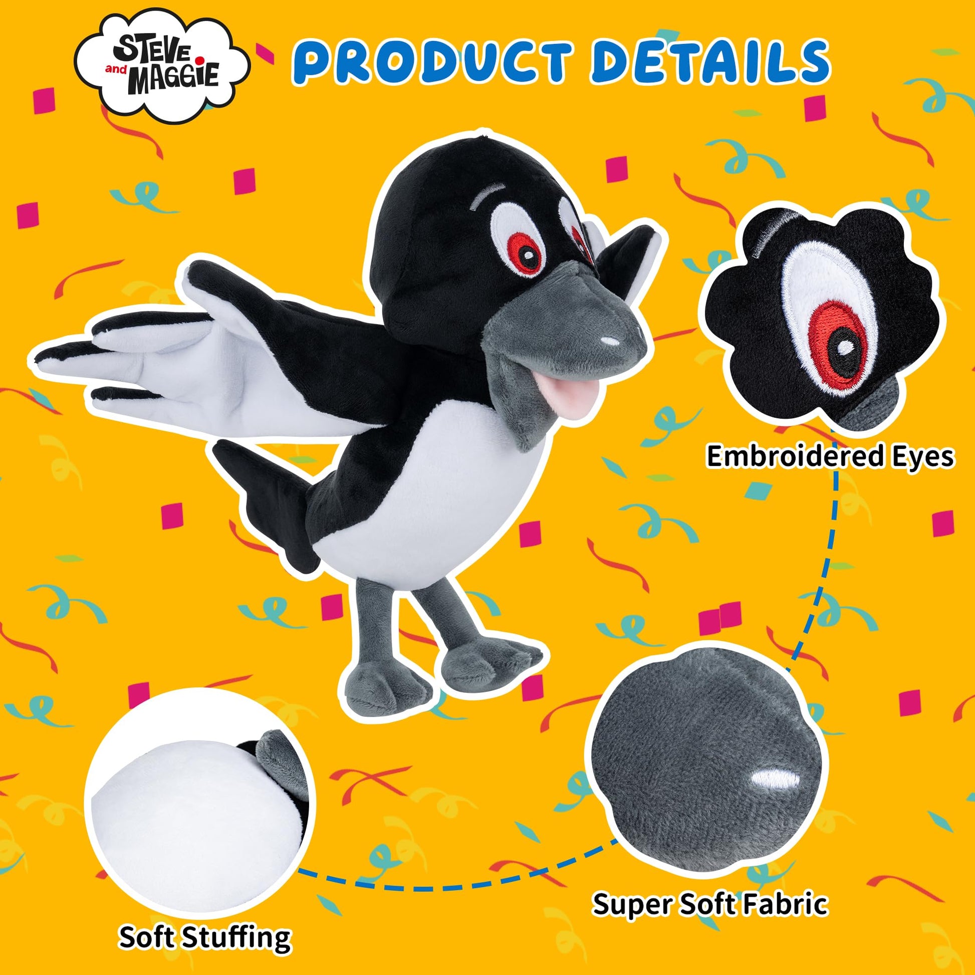 STEVE and MAGGIE Plush Toy - Official Maggie Bird Doll, Soft Stuffed Character Doll for Kids, Preschool Learning Companion, Storytime & Bedtime Plush