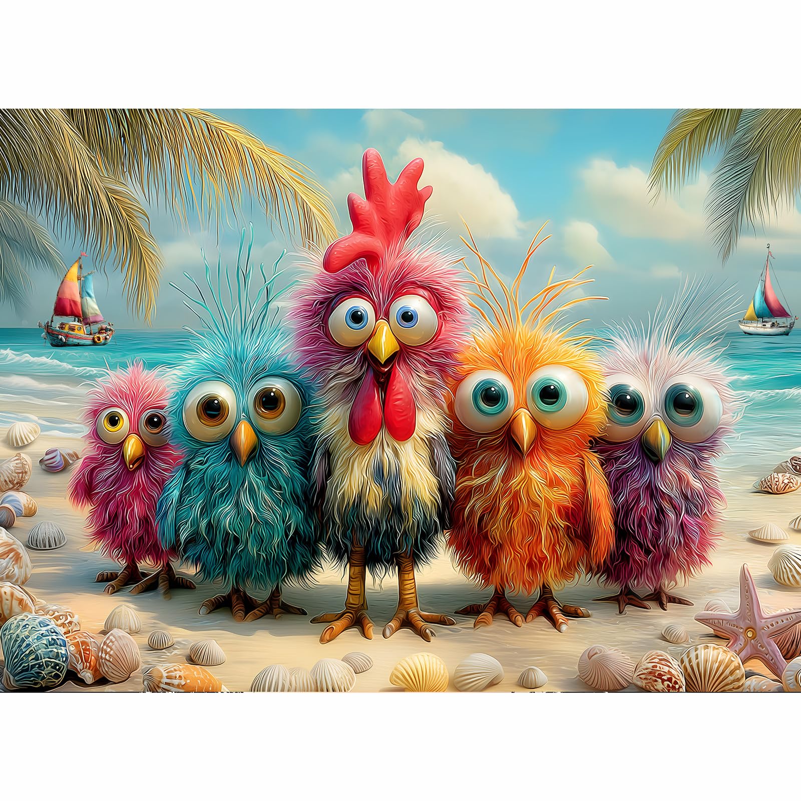 Puzzles for Adults 500 Pieces, Chicken Jigsaw Puzzles - Beach Bunch, Impossible Beach Puzzles for Seniors Family, 20.47x14.96 inches, 1:1 Poster