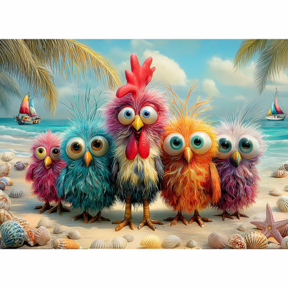 Puzzles for Adults 500 Pieces, Chicken Jigsaw Puzzles - Beach Bunch, Impossible Beach Puzzles for Seniors Family, 20.47x14.96 inches, 1:1 Poster
