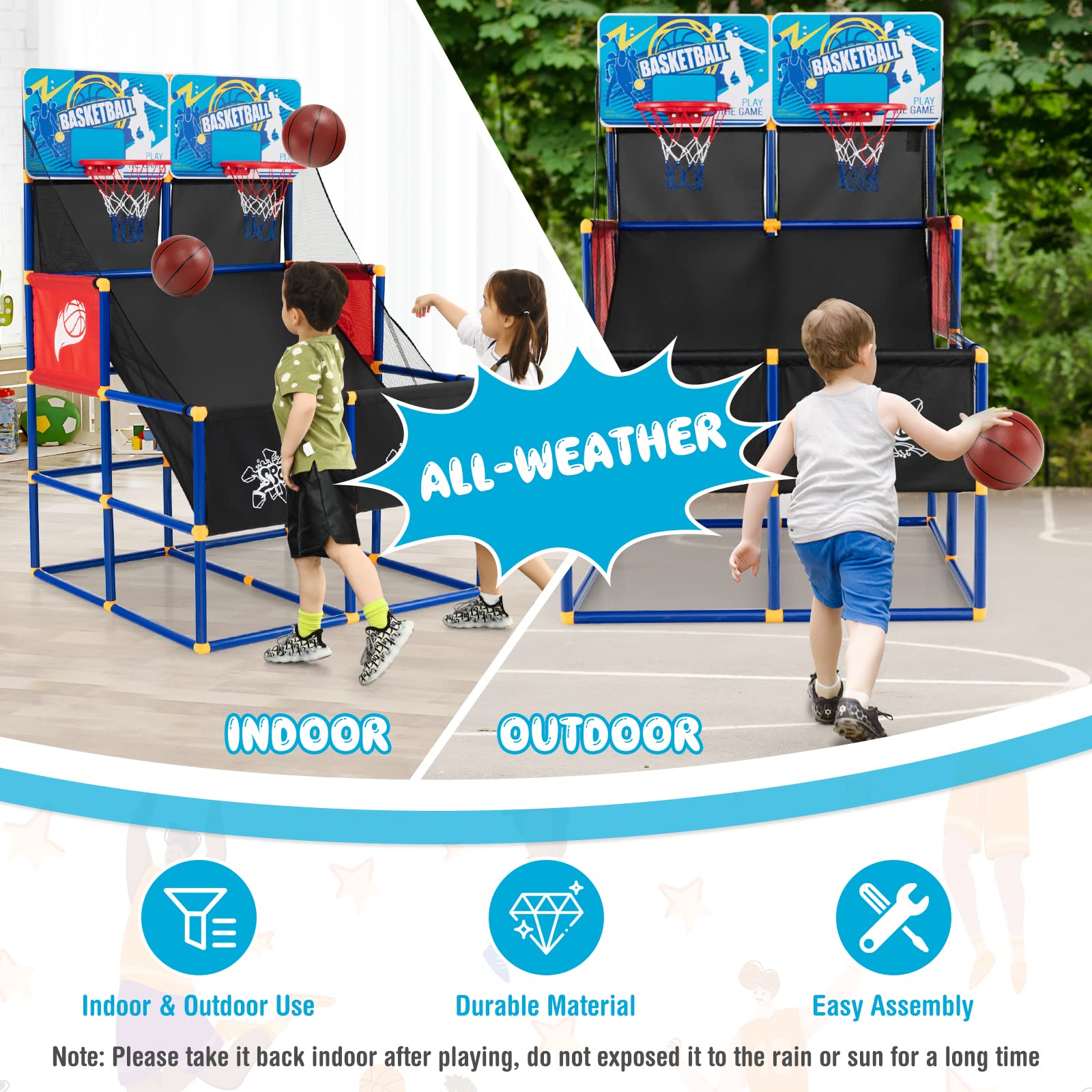 Goplus Kids Basketball Arcade Game, Dual Shot Basketball Game for 2 Players with 4 Balls & Inflation Pump, Indoor Outdoor Sport Play Birthday Gift