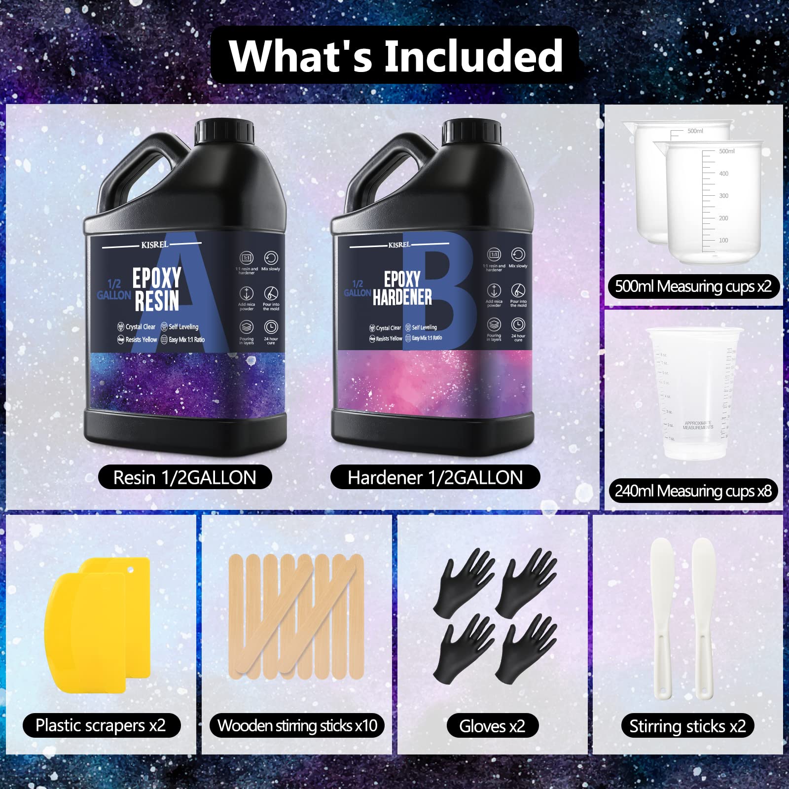Epoxy Resin 1Gallon - Crystal Clear Epoxy Resin Kit - No Yellowing No Bubble Art Resin Casting Resin for Art Crafts, Jewelry Making, Wood & Molds(1/2