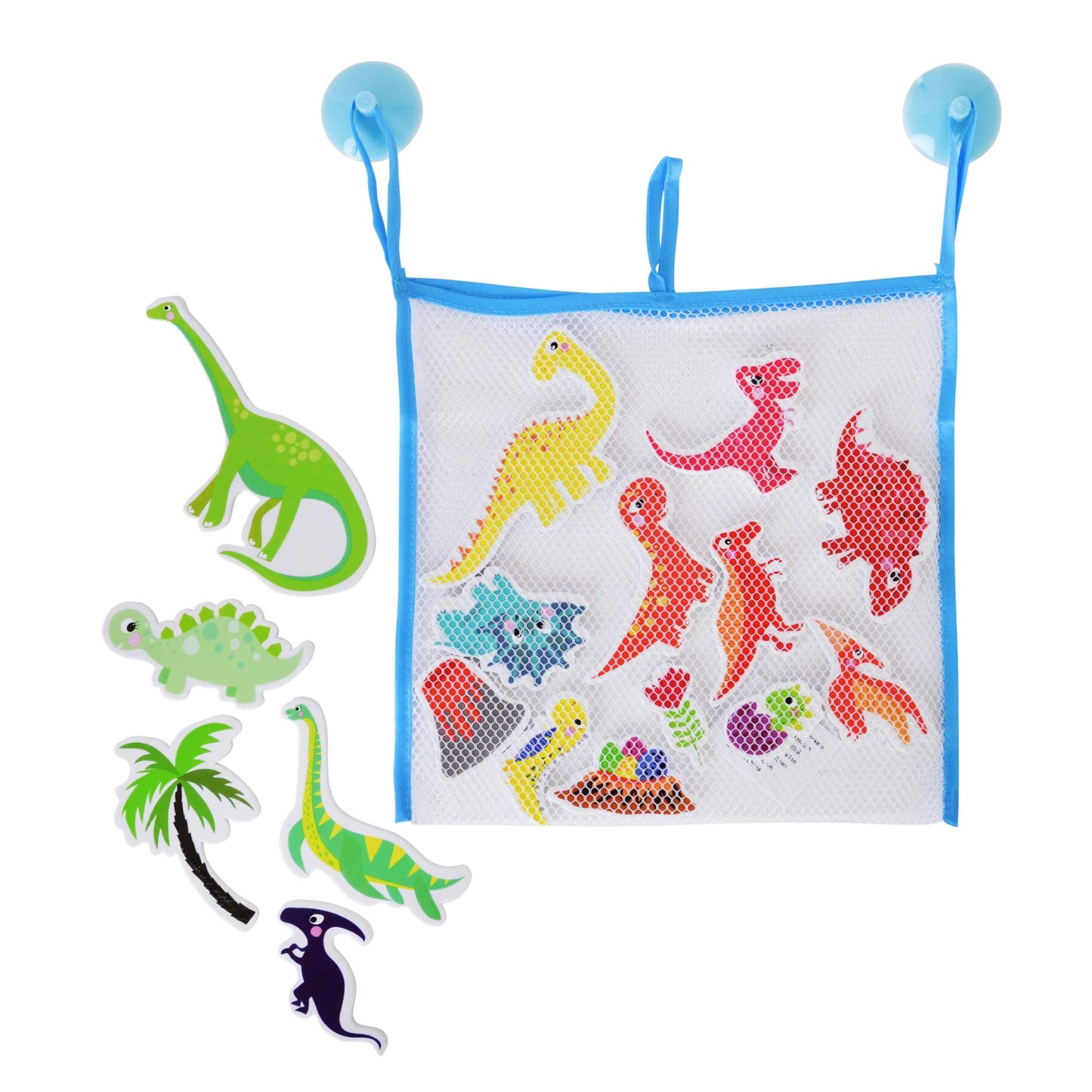 Buddy & Barney: Bath Time Stickers - Dinosaurs - 18 Foam Dino Character Pieces, Suction Cup Mesh Storage Bag, Prehistoric Play, Water Toy, Kids 3+