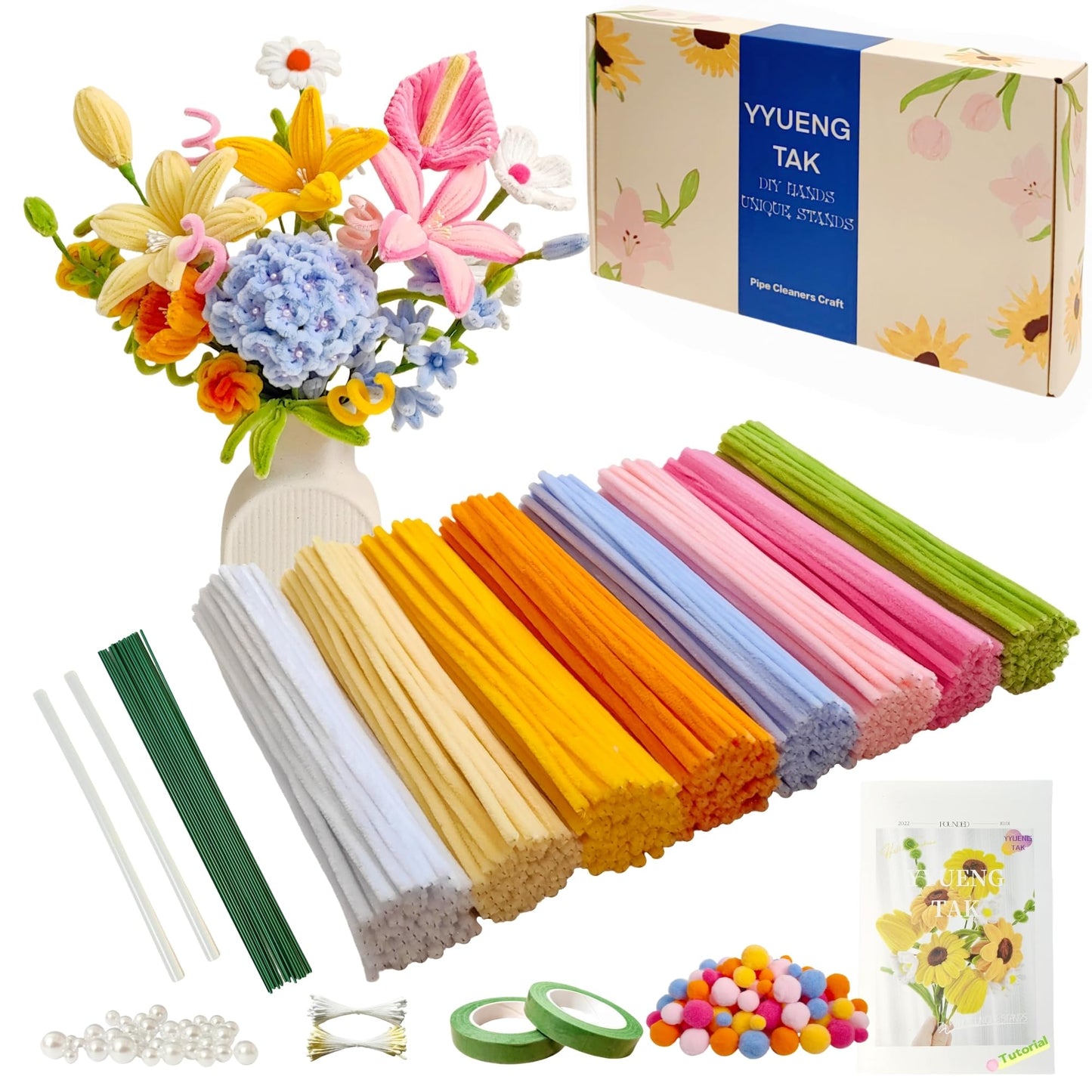 YYUENG TAK 500 Pcs Dopamine Colors Pipe Cleaners Flower kit,Chenille Stems for DIY Art Projects Creative Gift,Pipe Cleaners Craft
