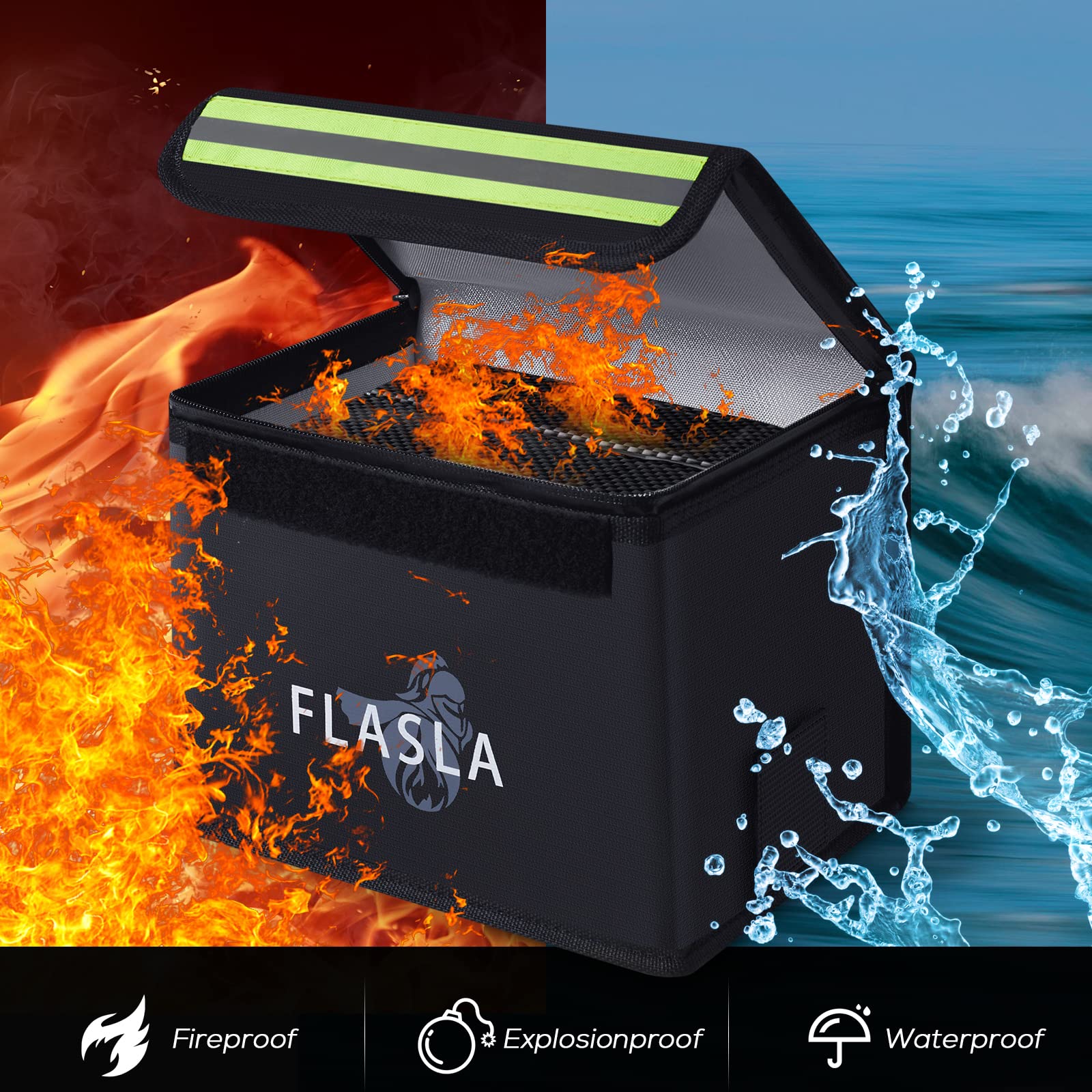 FLASLD Lipo Battery Safe Bag Fireproof Explosionproof Bag for Charge & Storage, RC Lipo Guard Pouch with Large Capacity (8.6 x 6.7 x 5.9 in)