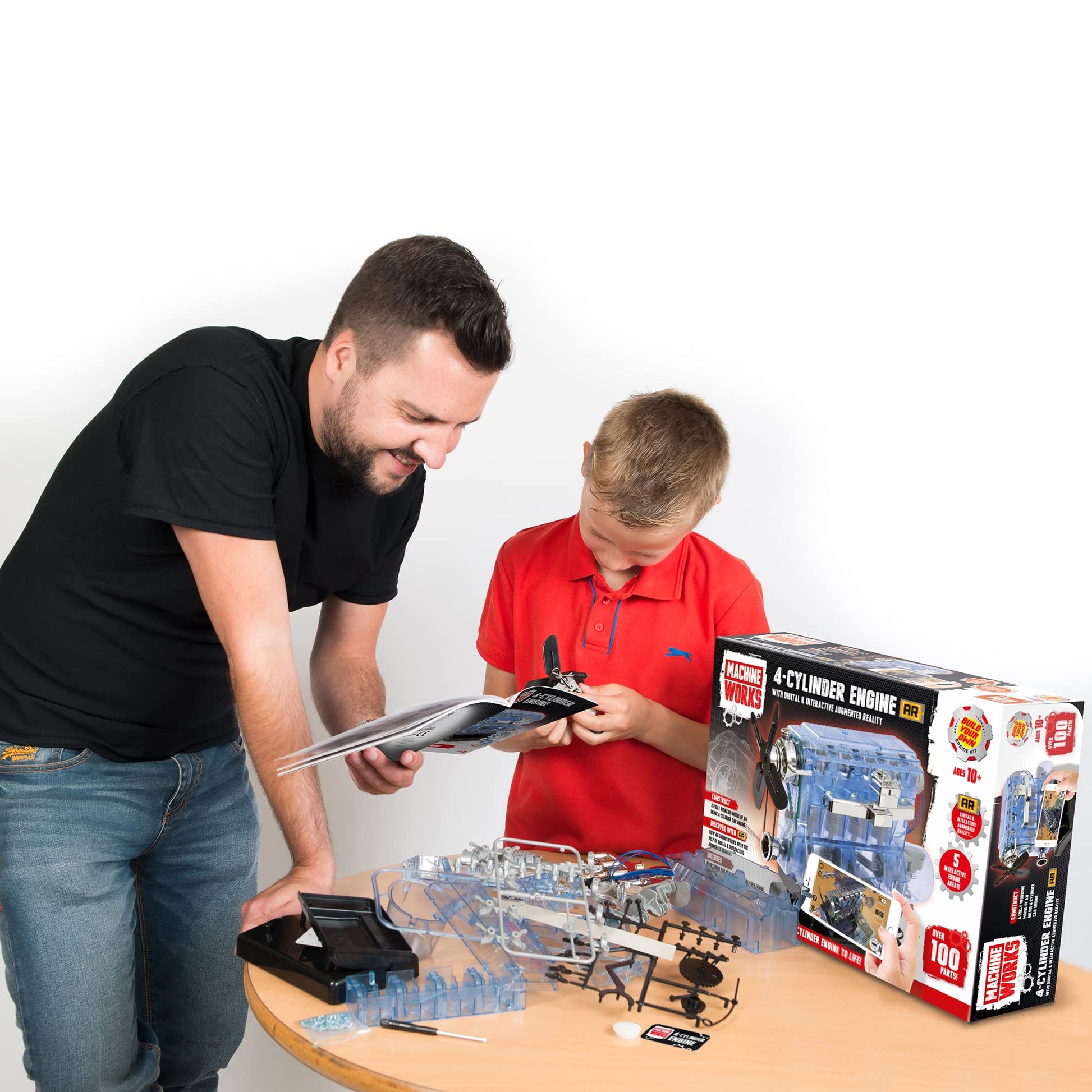 Machine Works Build Your Own Visible Model Engine Toys - Replica Model Building Kit 100+ Pieces- Features Working Sounds and Illuminiation, Internal