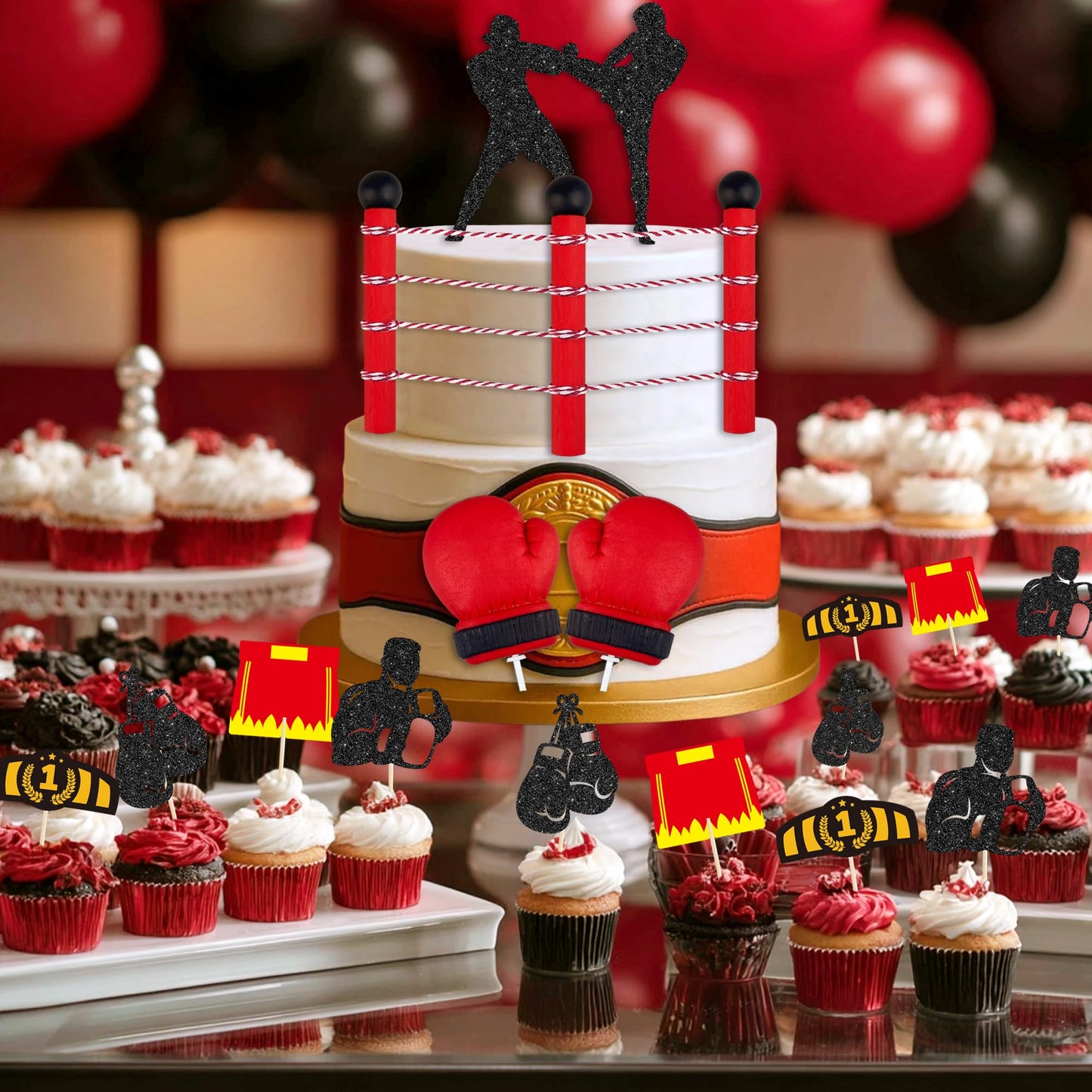 16PCS Boxing Cake Topper for Men Boxing Theme Party Decorations Wrestling Cake Topper Set
