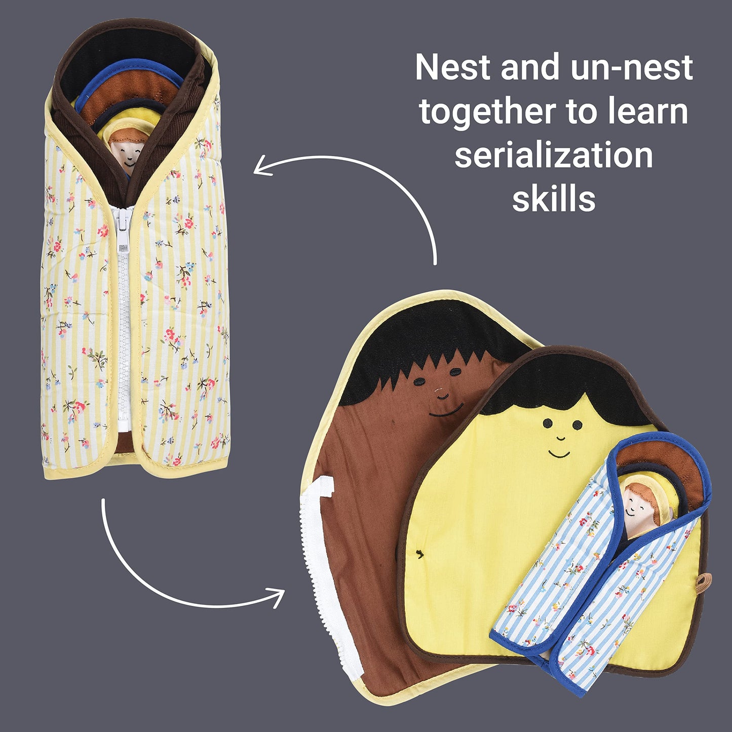 Constructive Playthings Cloth Nesting Dolls for Kids, Learning Toys with Clothing Fixtures Teaches Self-Dressing, Inclusive Diversity Dolls for Social