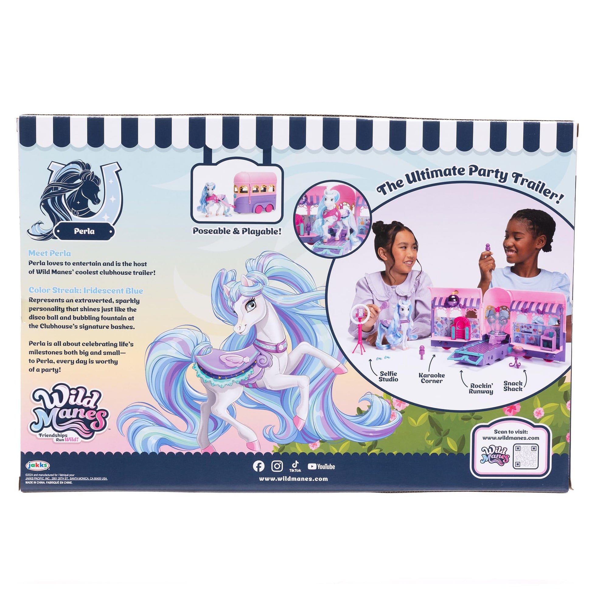 Wild Manes Horse Toys Perla's Clubhouse Trailer Playset with Perla Horse Doll Figure, with Over 25 Interactive Features
