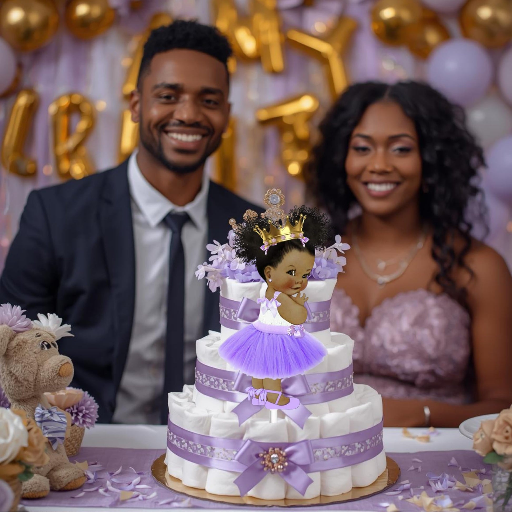 Little Lavender Princess Table Decoration Centerpieces, Set of 3 African American Princess Royal Birthday Cake Centerpieces
