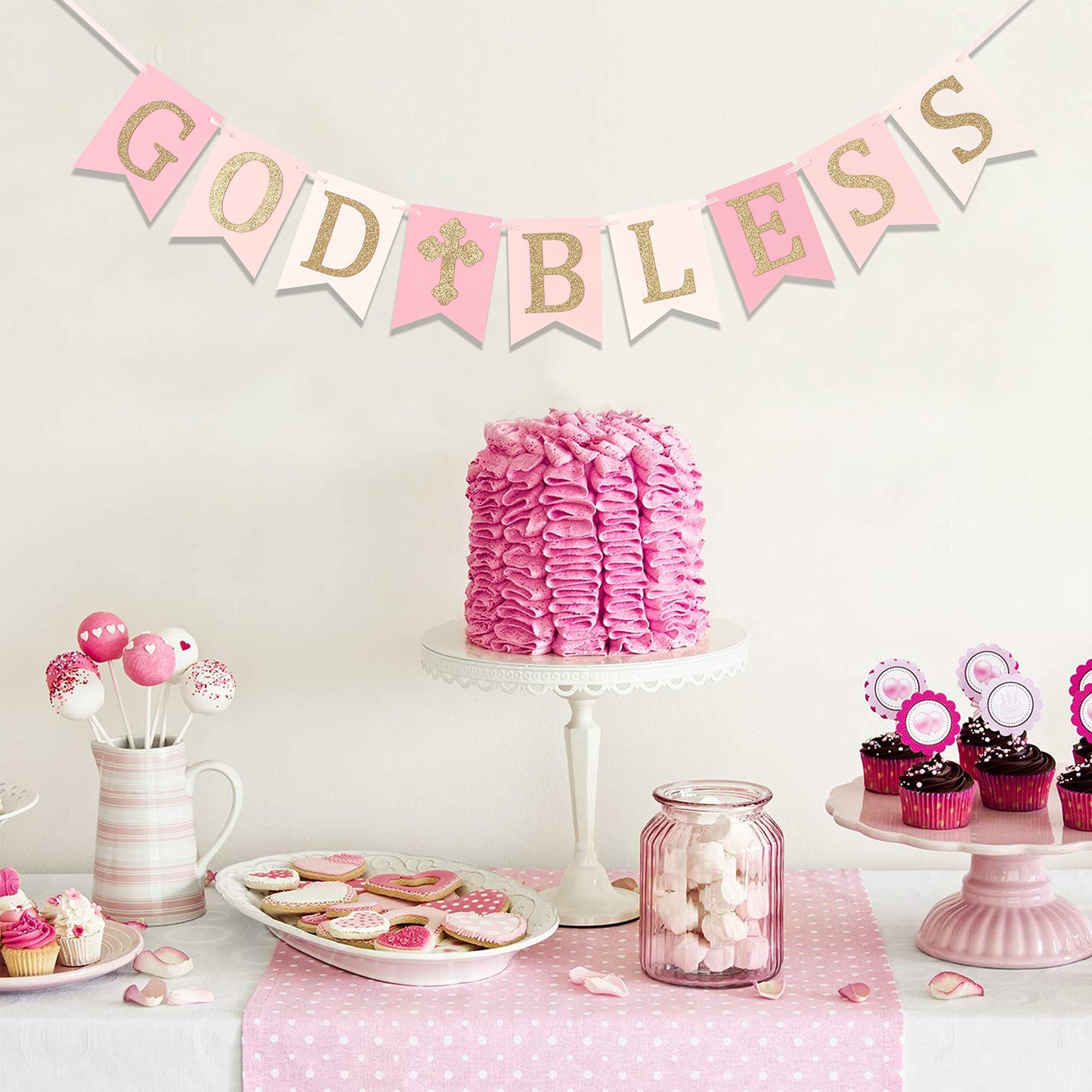 God Bless Banner,Boy/girl Baptism Pink Banner,God Bless Baptism