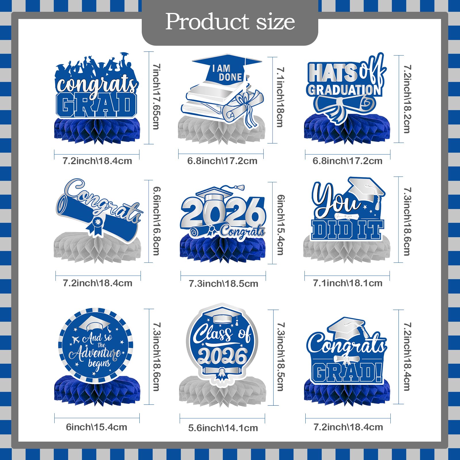 9Pcs 2026 Graduation Decorations Congrats Grad Table Centerpiece Class of 2026 Graduation Table Decorations for Graduation Party Supplies (blue)