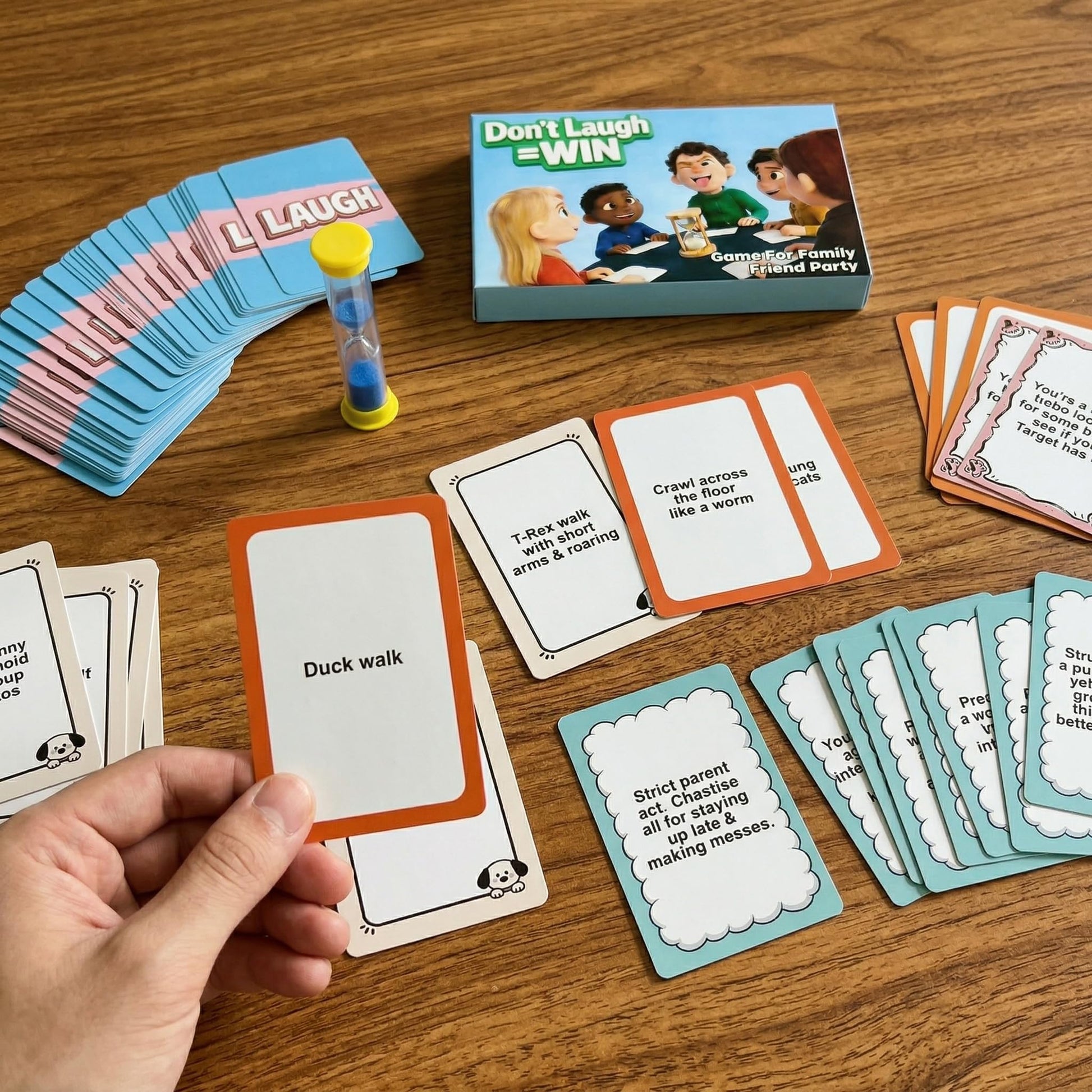 DLPJEOCR Funny Board Games Don’t Laugh = Win Party Card Game - Hilarious Challenge Group Game with 108 Cards & Timer - Fun Family Game Night