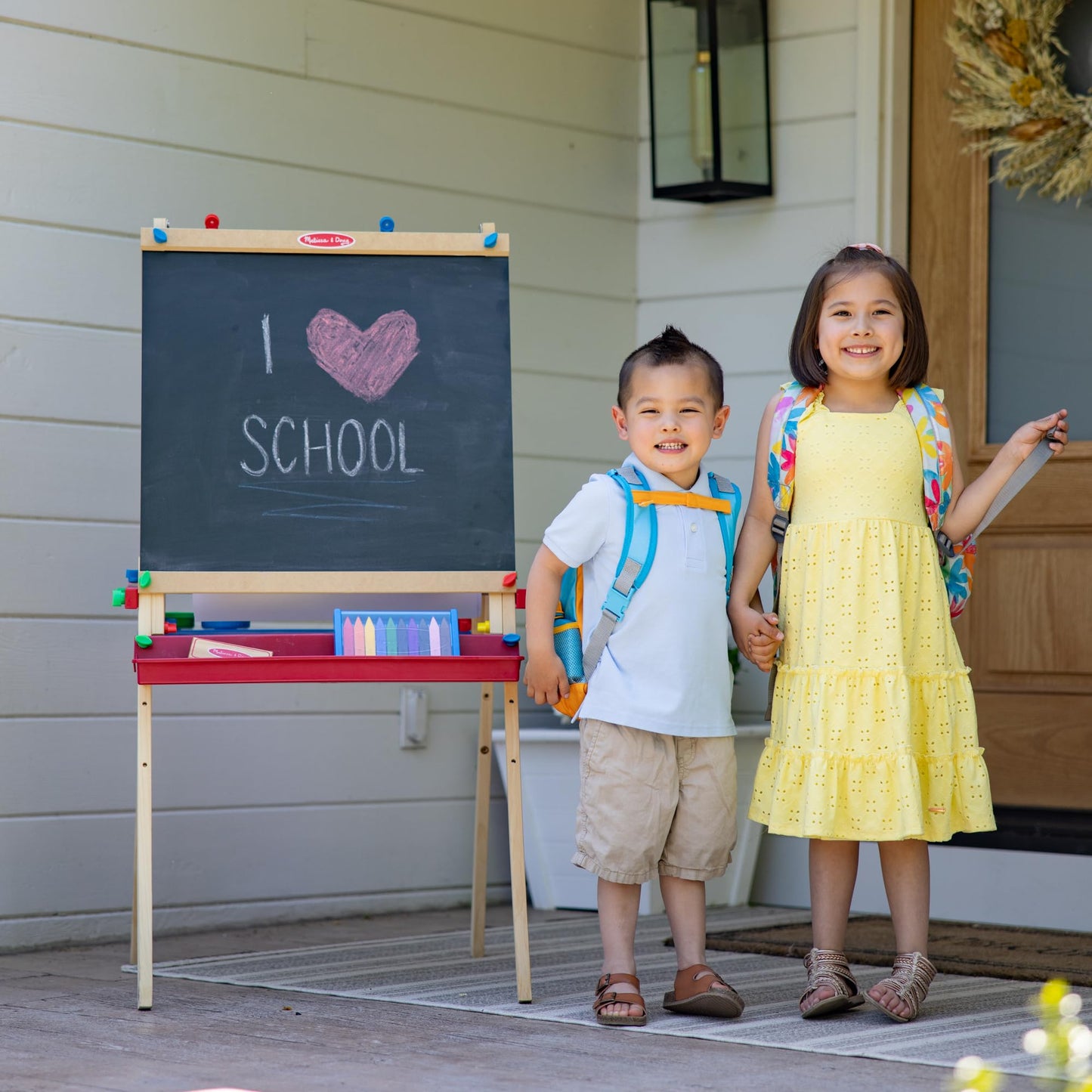 Melissa & Doug Deluxe Wooden Art Easel for Kids with Dry-Erase Board, Chalkboard & Drawing Paper Roller, Folding Double-Sided Toddler Easel, Preschool