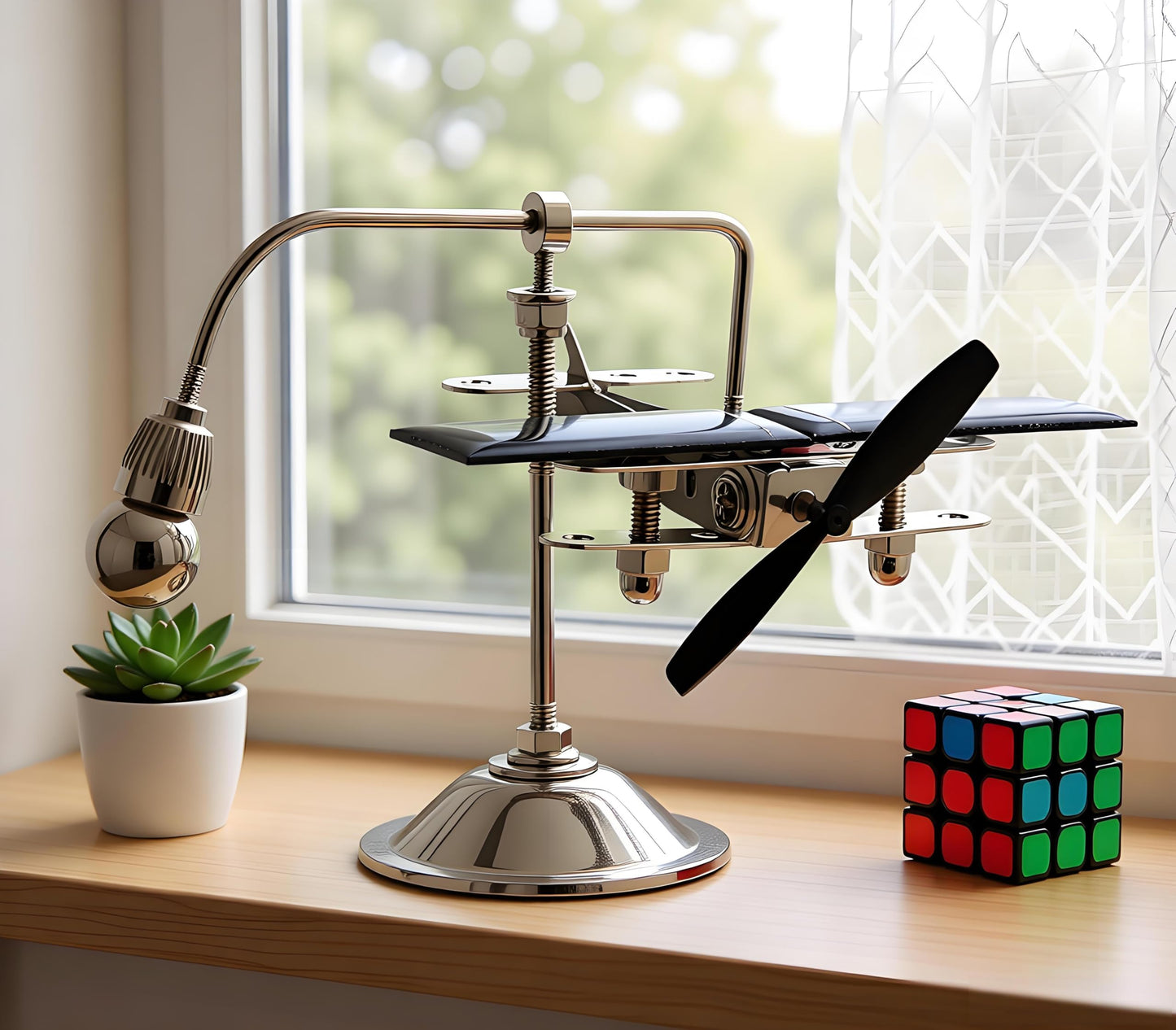 Sunnytech Solar Plane Aircraft Balancing Toy Black Propeller Kinetic Art Balance Toy Balancing Decompressive Science Home Office Toy for Desk Physics