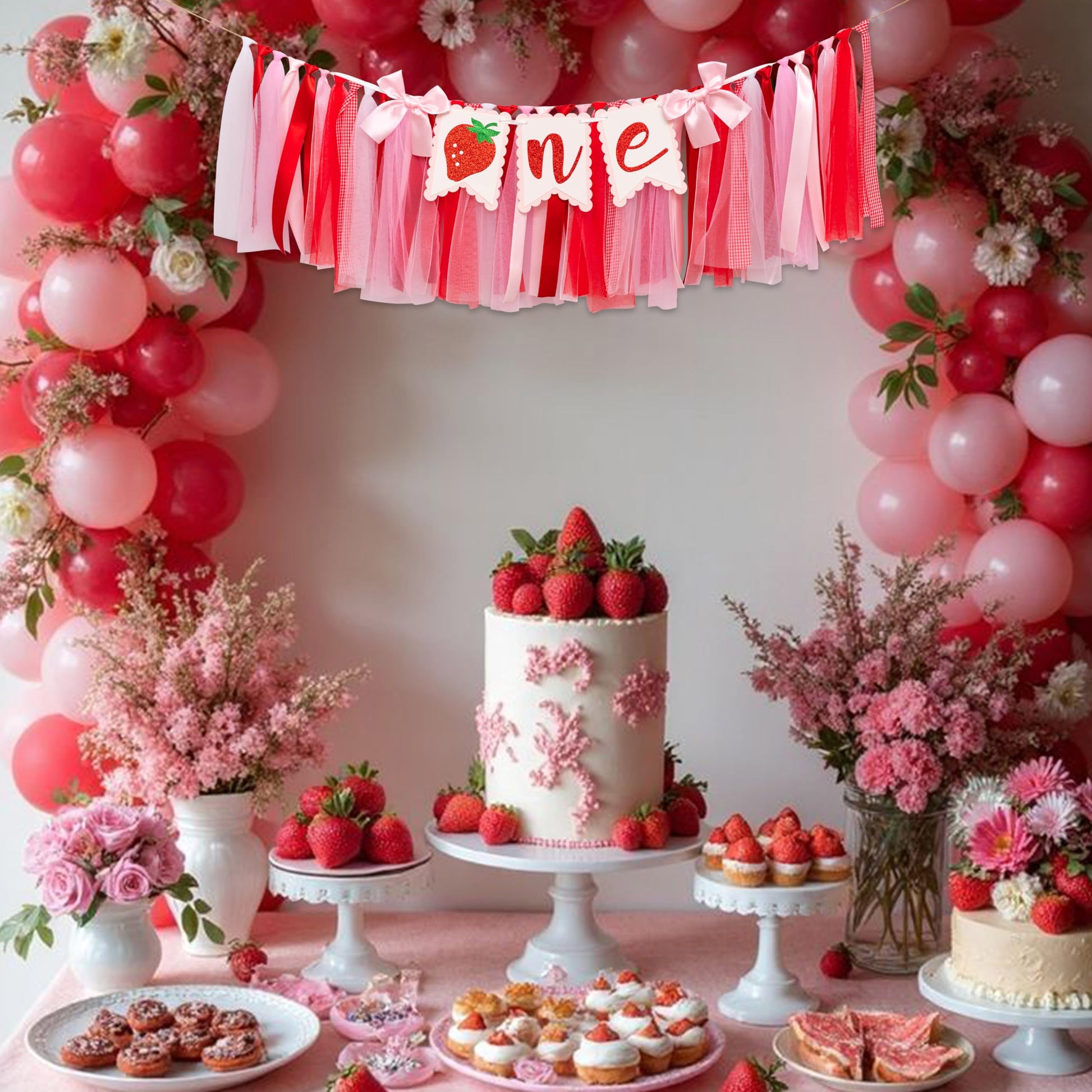 Strawberry Highchair Banner 1st Birthday