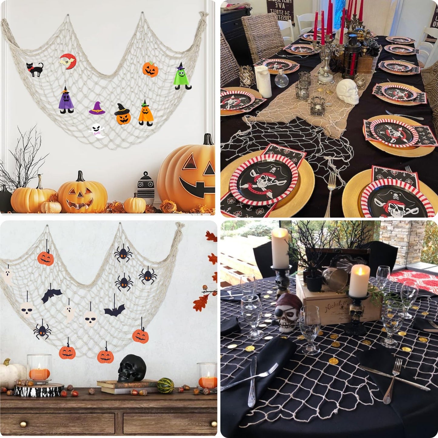 80x40 Inch Fishing Net Decor, 3mm Beige Natural Cotton Large Decorative Fish Netting Table Runner, Wall Ceiling Halloween Party Decorations for Pirate