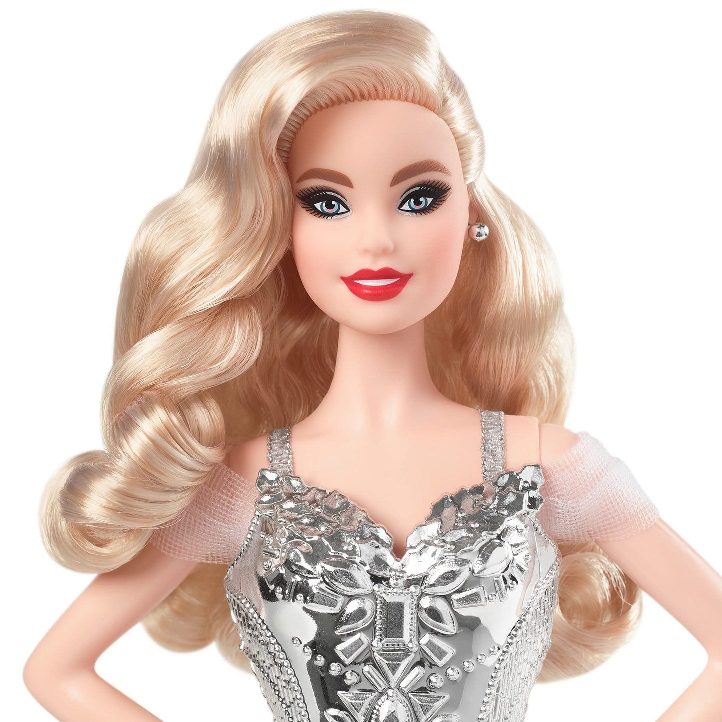 Barbie Signature 2021 Holiday Doll (12-inch, Blonde Wavy Hair) in Silver Gown, with Doll Stand and Certificate of Authenticity, Gift for 6 Year Olds