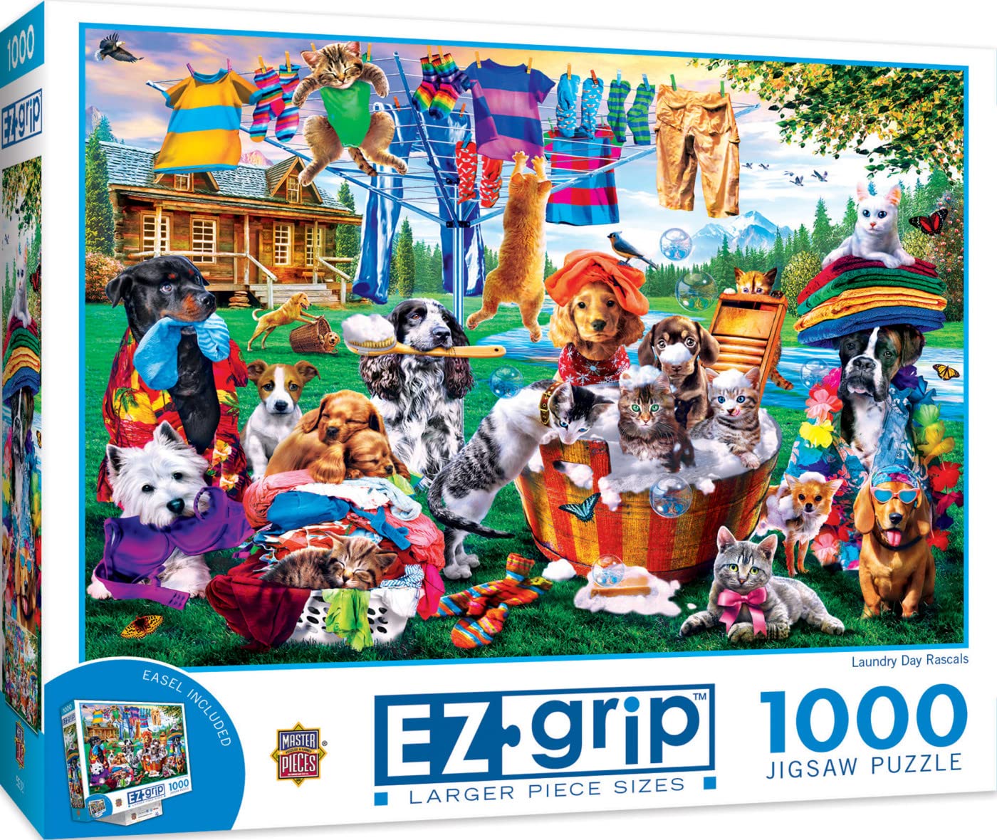 MasterPieces 1000 Piece EZ Grip Jigsaw Puzzle for Adults, Family, Or Youth - Laundry Day Rascals - 23.5"x34"