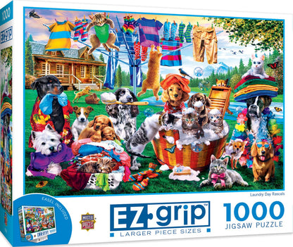 MasterPieces 1000 Piece EZ Grip Jigsaw Puzzle for Adults, Family, Or Youth - Laundry Day Rascals - 23.5"x34"