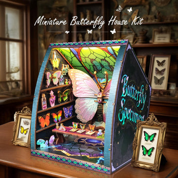 Butterfly Miniature Wooden House Kit with Atmosphere Lighting Vintage Aesthetic Decorative Collection Book Nook Kit