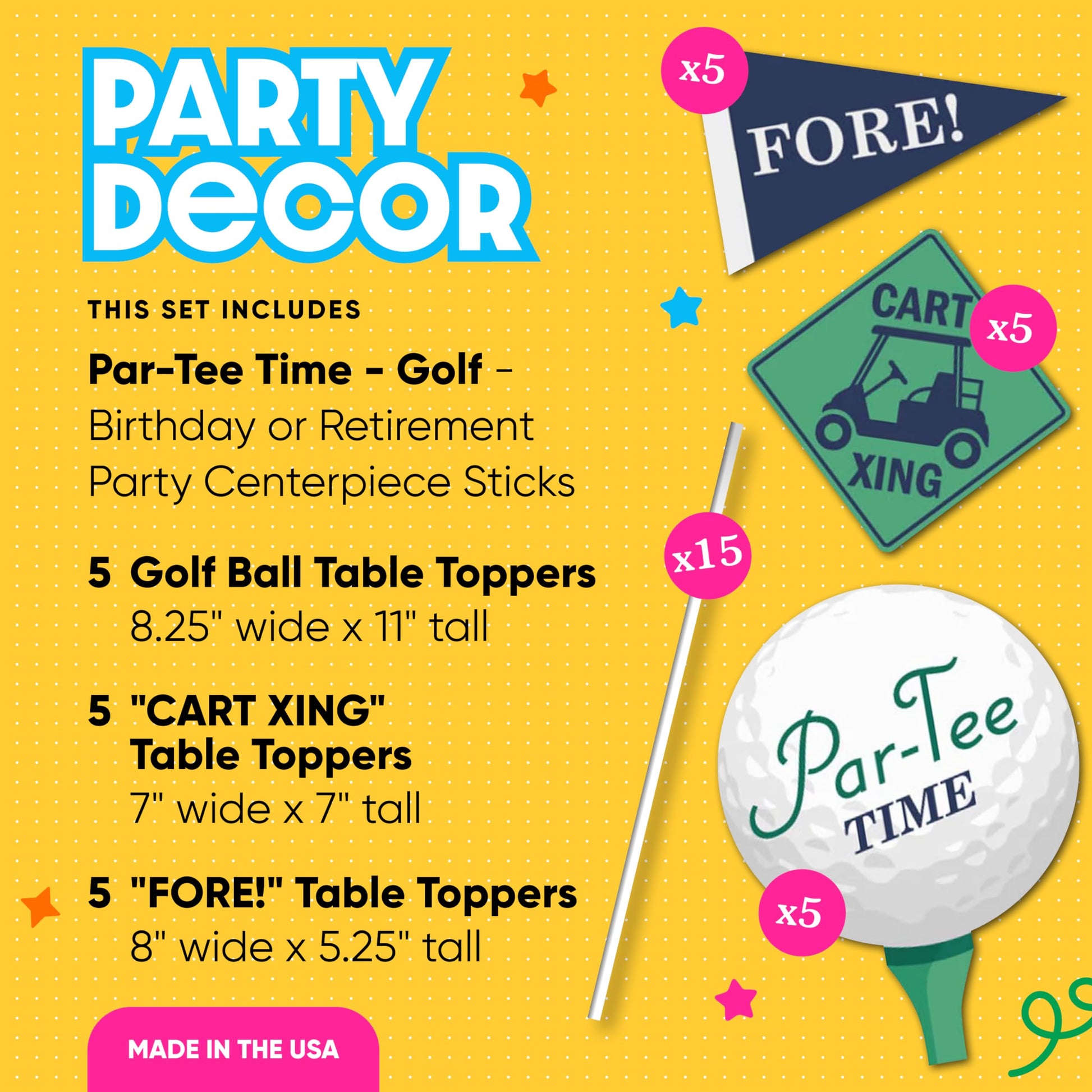 Big Dot of Happiness Par-Tee Time Premium Golf Party Decorations - 15-Piece Birthday & Retirement Centerpiece Set, Table Toppers with Golf Ball, Cart