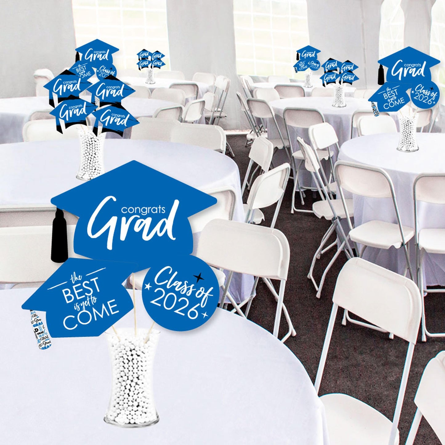 Big Dot of Happiness 2026 Blue Graduation Party Centerpiece Sticks - Showstopper Table Toppers - 35 Pieces