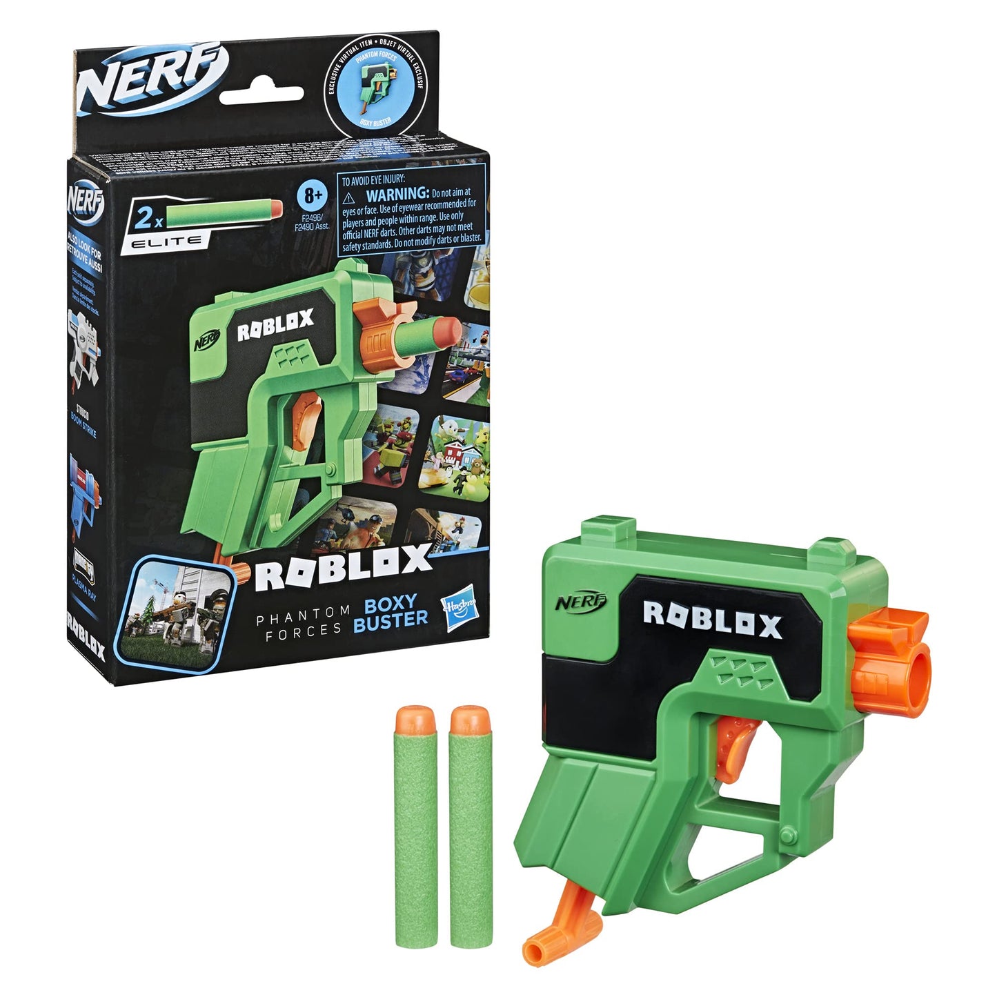 Nerf Roblox Phantom Forces: Boxy Buster Dart Blaster, Pull-Down Priming Handle, 2 Elite Darts, Code to Unlock in-Game Virtual Item