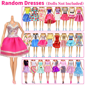 Ecore Fun 39 Pcs Doll Clothes and Accessories 3 Fashion Dresses 10 Slip Dresses 3 Tops 3 Pants 10 Necklaces 10 Shoes Fashion Casual Outfits Perfect