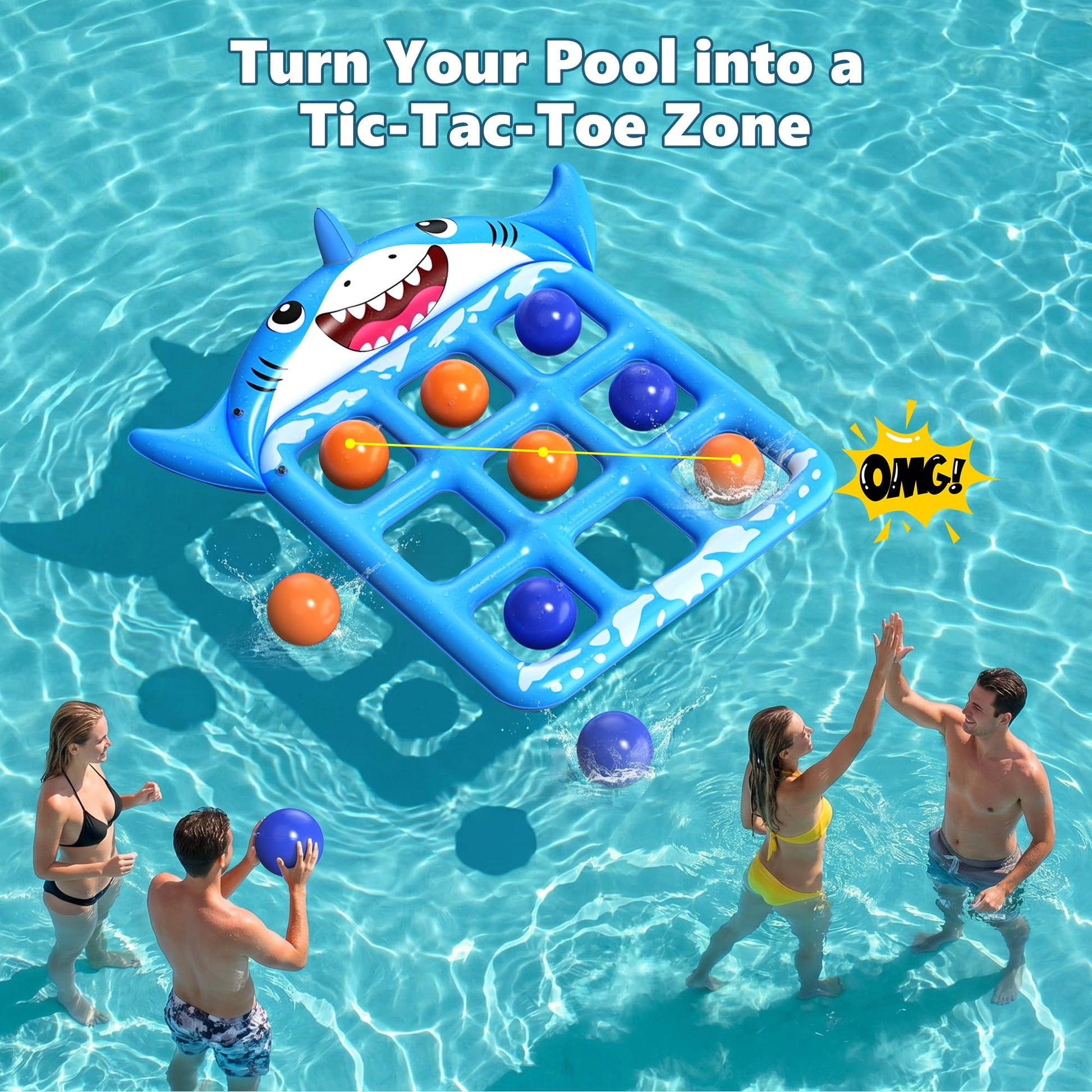 Instaywell Pool Toys Games for Kids & Adults, 72”x54” Giant Inflatable Floating Pool Tic Tac Toe Game with 10 Balls, Pool Game Party Toy Floats