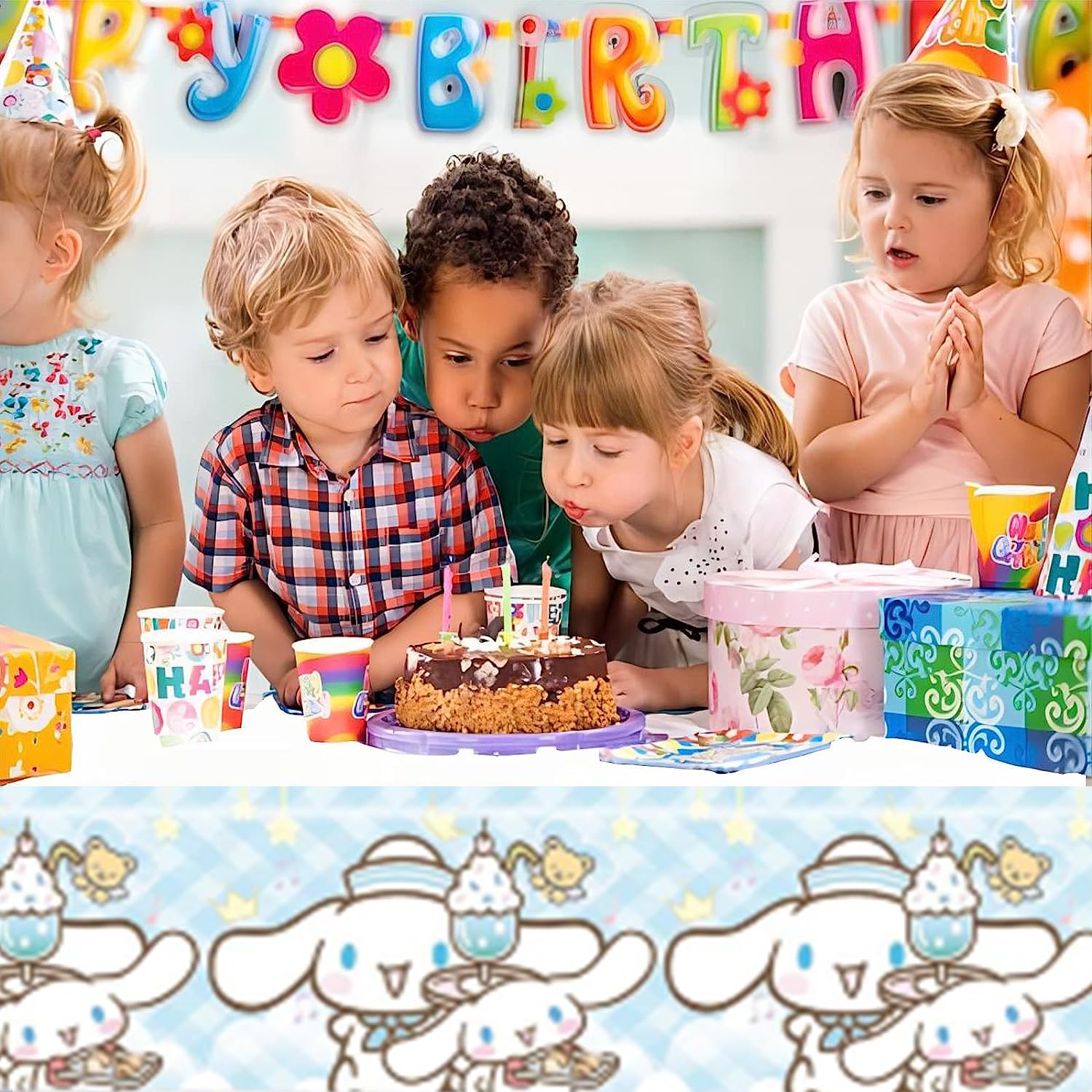 MUSNOW 2Pack Cinnamoroll Tablecloth Disposable Tablecloth Birthday Party Supplies and Decorations for Kid Boy Baby Shower Rectangle Tables 70"X42"