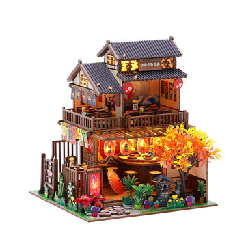 DIY Miniature House Kit, Dollhouse Diorama with LED Lights (Sushi House)