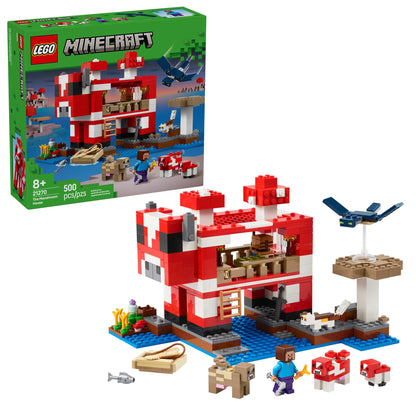 LEGO Minecraft The Mooshroom House Toy Figures and Playset - Building Minecraft Toy for Kids, Boys and Girls, Ages 8+ - with Steve and Other Figures