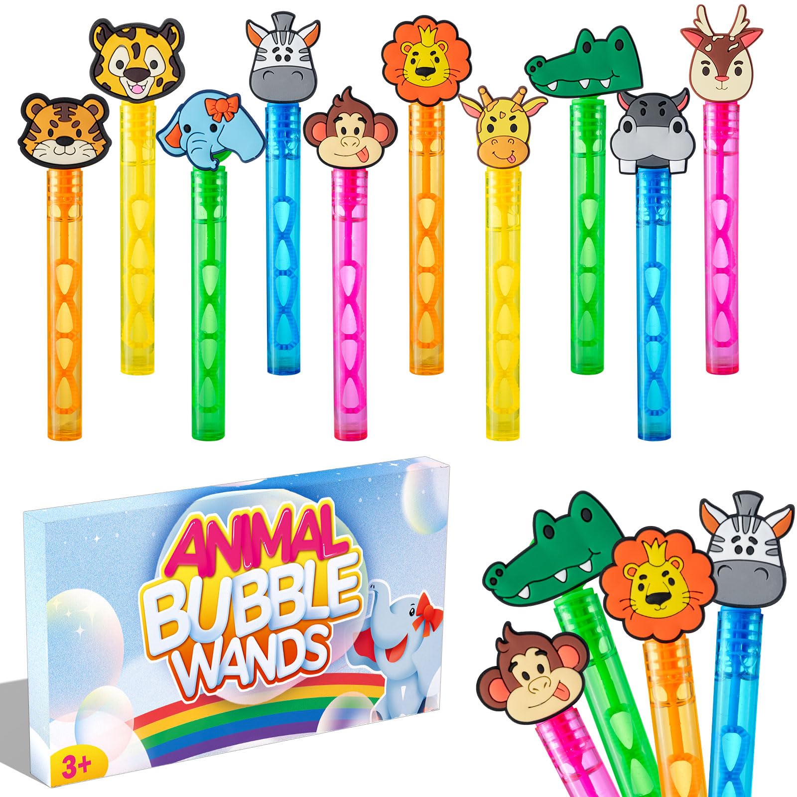 WHALEISLAND 20PCS Safari Animal Bubble Wands, Jungle Party Favors for Kids