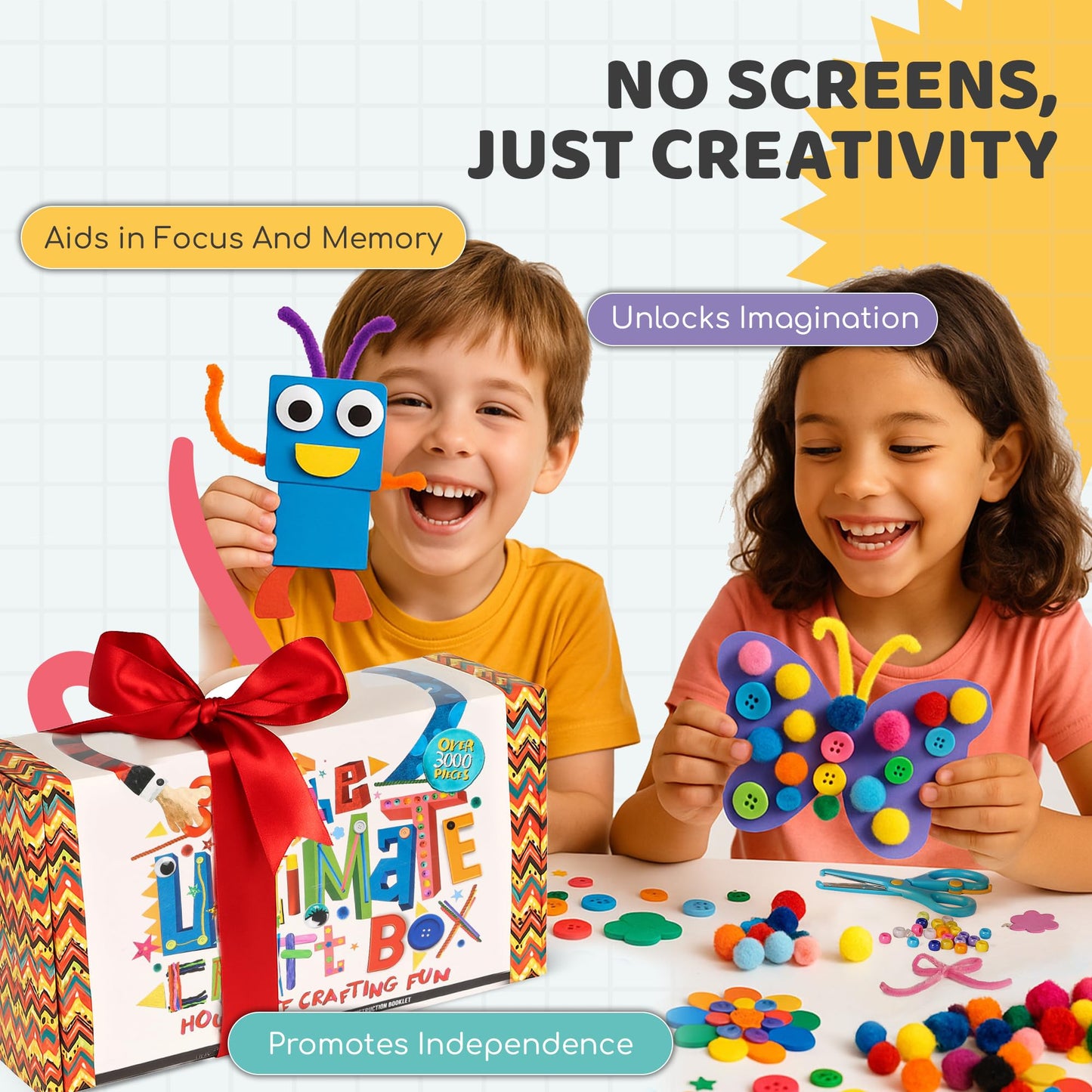A&R CO. 3000+ Pcs Arts and Crafts Supplies & Materials for Kids - Ultimate Bulk Craft Kit for Boys & Girls with 99 Activities Book for Ages 3-5, 4-6
