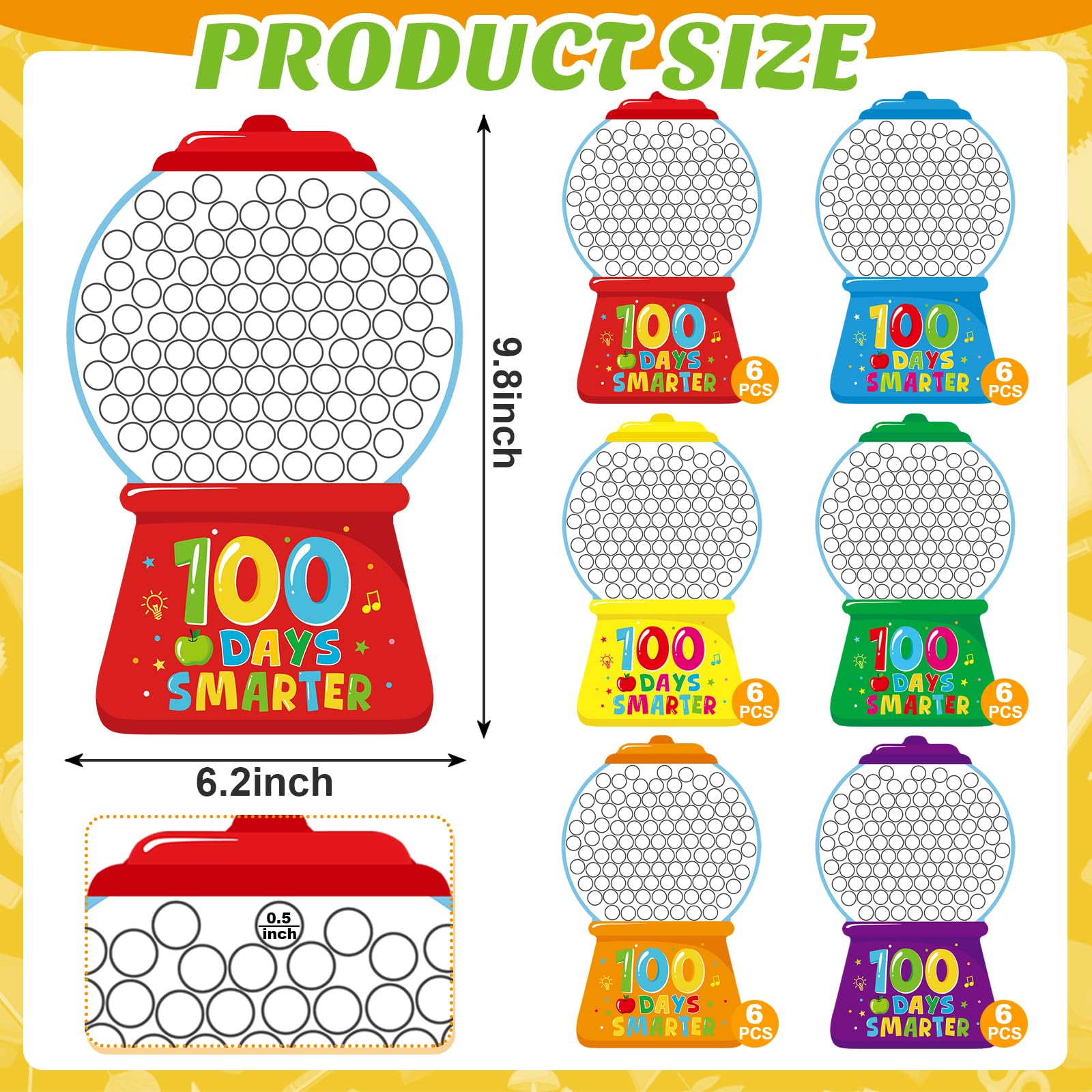 36Pcs 100th Day of School Gumball Machine Paper Crafts,100 Days Smarter Cutouts for 100 Days of School Celebration Party Supplies Classroom Activities