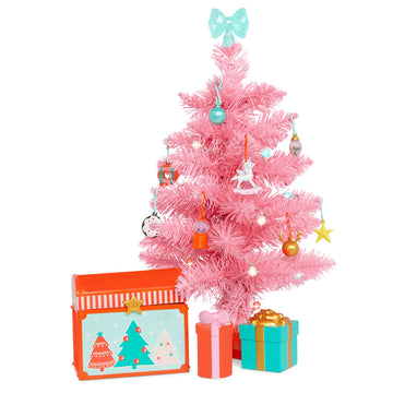Glitter Girls - 14-Inch Doll Accessories - Winter Tree Playset - 27 Pieces Deluxe Decorating Set - Working String Lights & Gift Boxes - 9 Cute