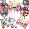 Timisea 10 PCS Rainbow Roller Skate Balloons Boom Box Balloon,22 Inch Round Color Foil Balloons, 4D Laser Disco Foil Balloons 80s 90s Retro Theme Hip