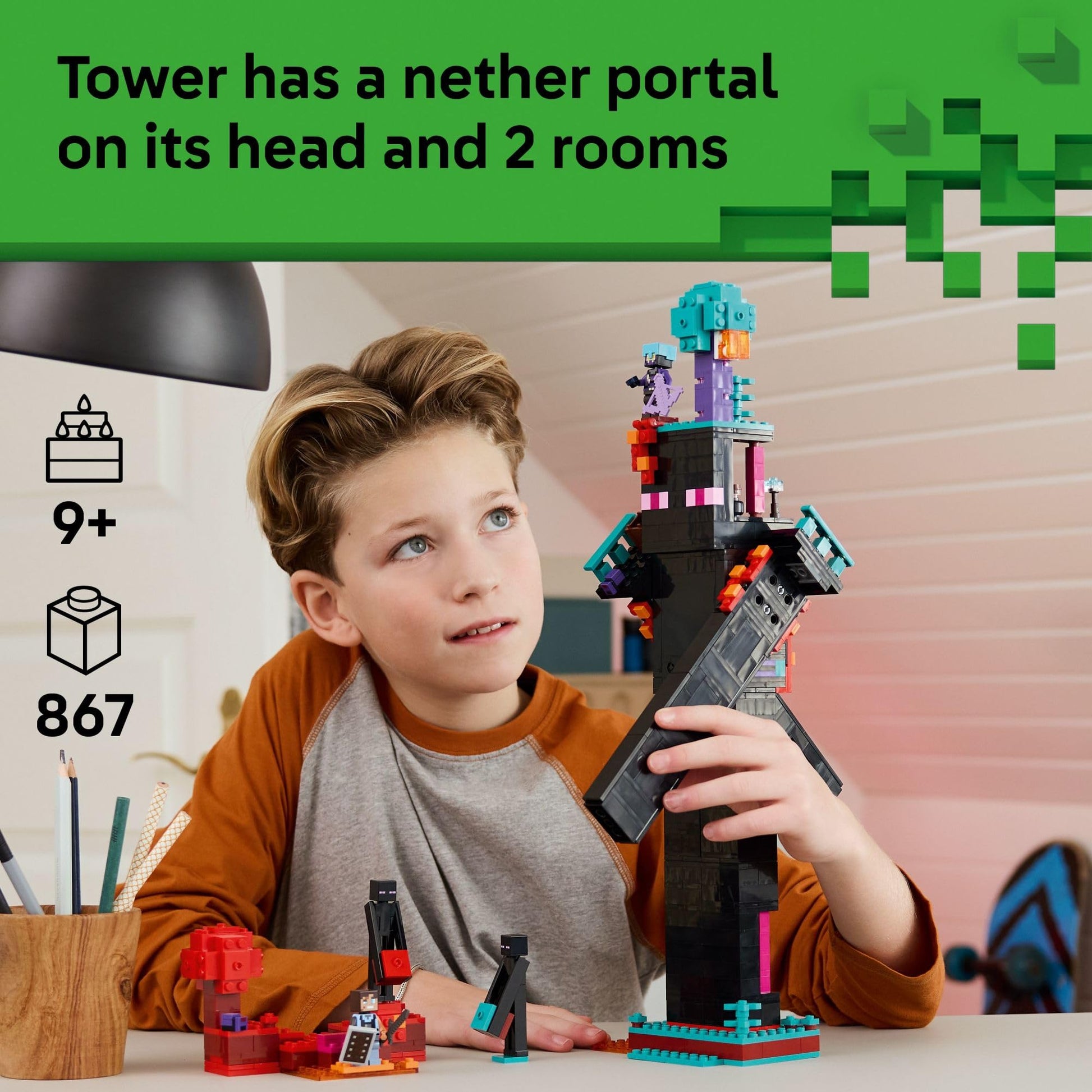 LEGO Minecraft The Enderman Tower Building Toy for Boys & Girls - Video Game Building Set for Kids, Ages 9+ - 2 Toys in 1 for Player Vs. Player